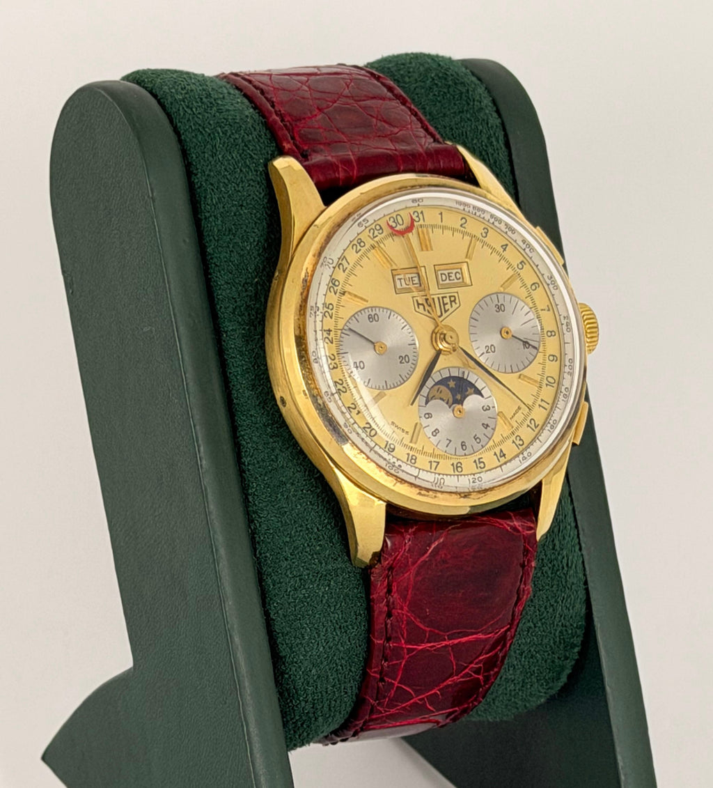 Heuer Golden Hours Dreifachkalender Mondphase 18 Karat Gold, vollständig original