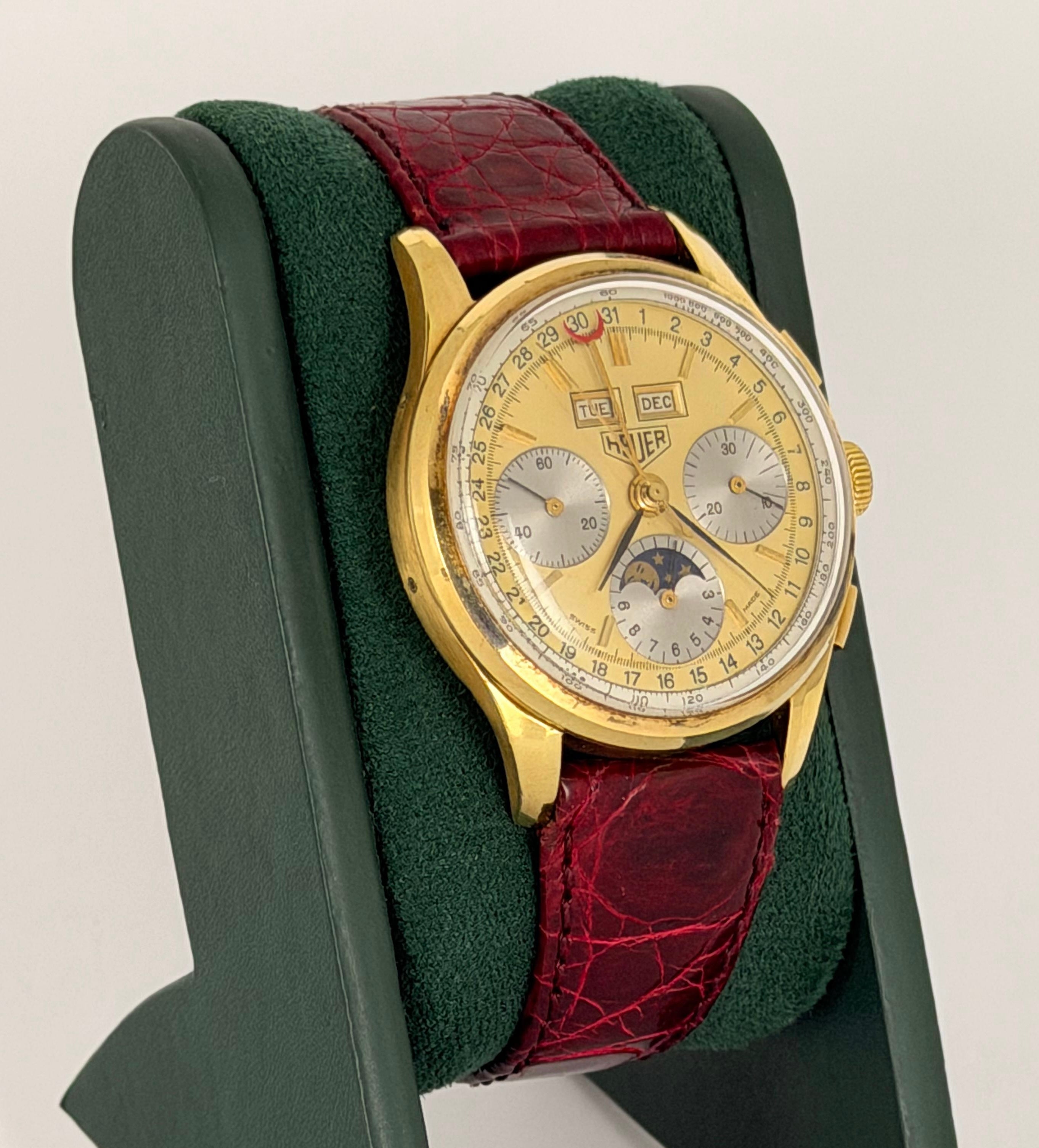 Heuer Golden Hours Dreifachkalender Mondphase 18 Karat Gold, vollständig original