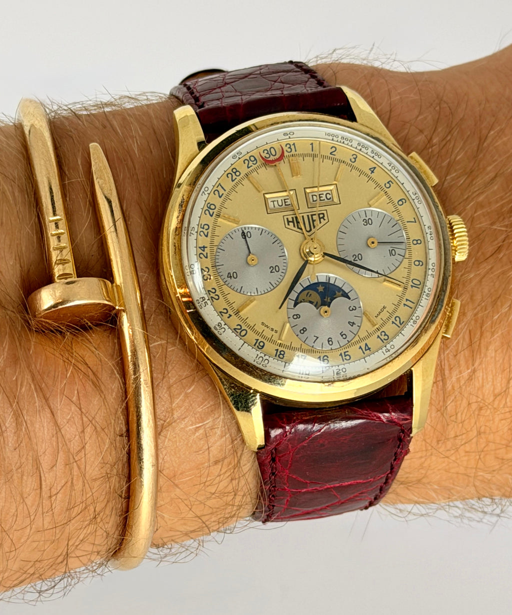 Heuer Golden Hours Dreifachkalender Mondphase 18 Karat Gold, vollständig original