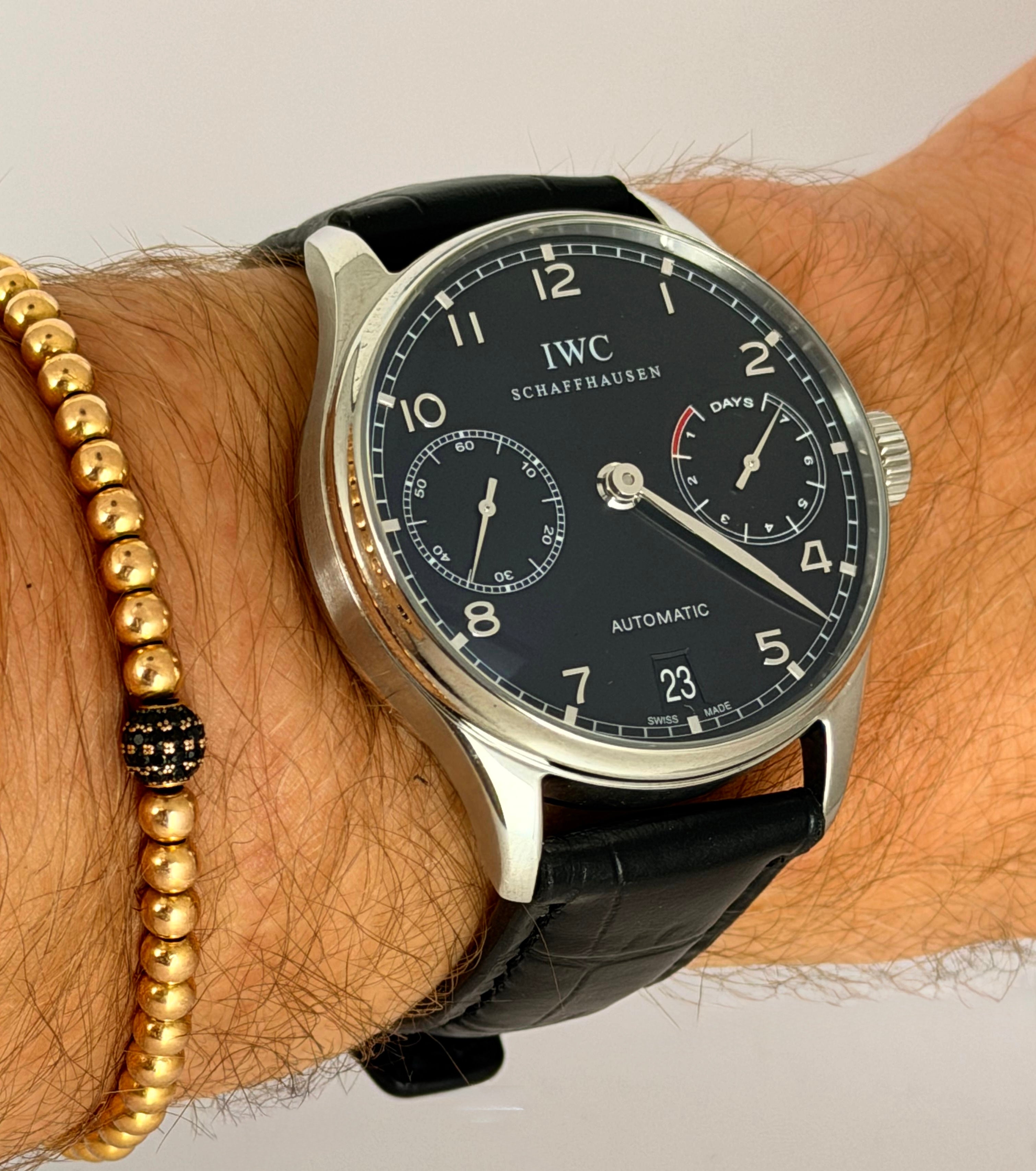 IWC Portuguese Automatic iw5001 7 Tagen Power REserve Scharzes Zifferblat mit Karte