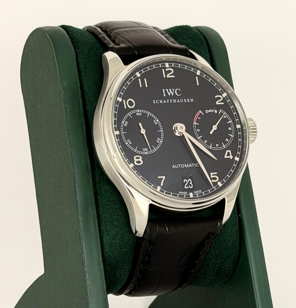 IWC Portuguese Automatic iw5001 7 Tagen Power REserve Scharzes Zifferblat mit Karte
