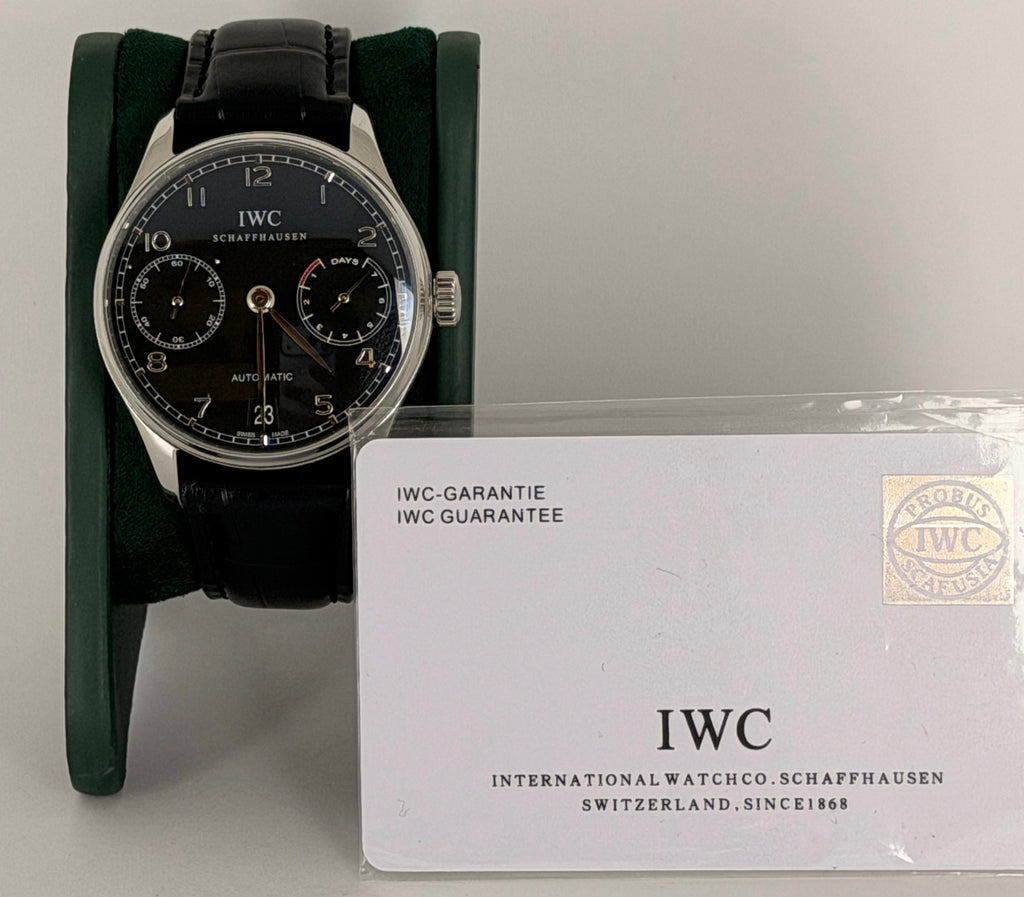 IWC Portuguese Automatic iw5001 7 Tagen Power REserve Scharzes Zifferblat mit Karte