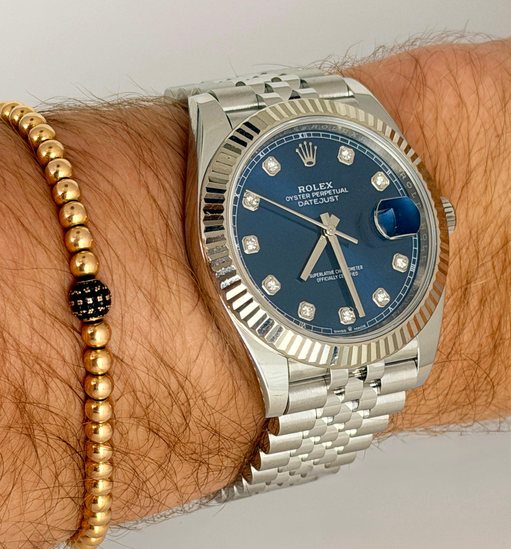 Rolex Datejust 41 Blaues Zifferblat mit Diamanten Bj 2020 Wie Neu Box und Pap