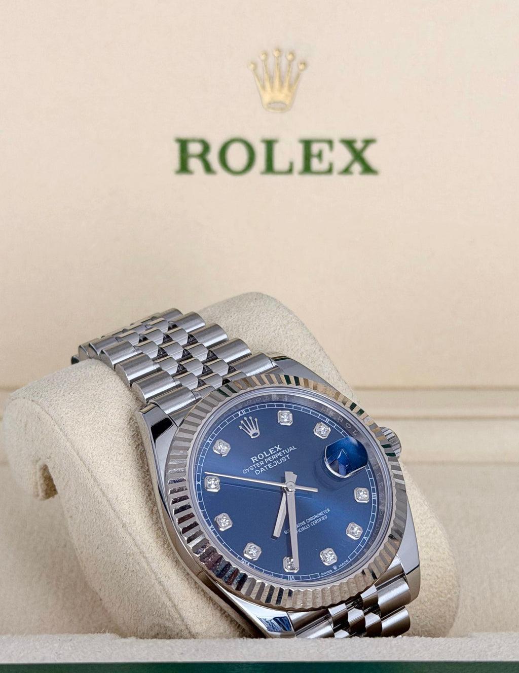 Rolex Datejust 41 Blaues Zifferblat mit Diamanten Bj 2020 Wie Neu Box und Pap