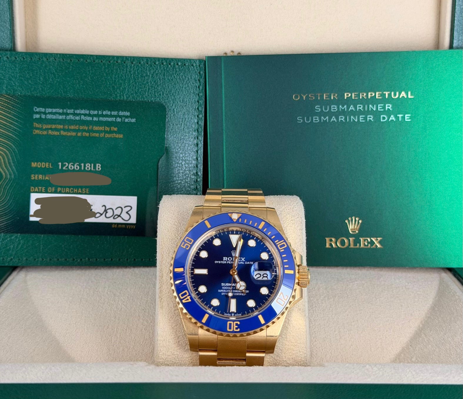 Rolex Submariner Date Blaues Zifferblat Box Und Papieren 2023 BJ