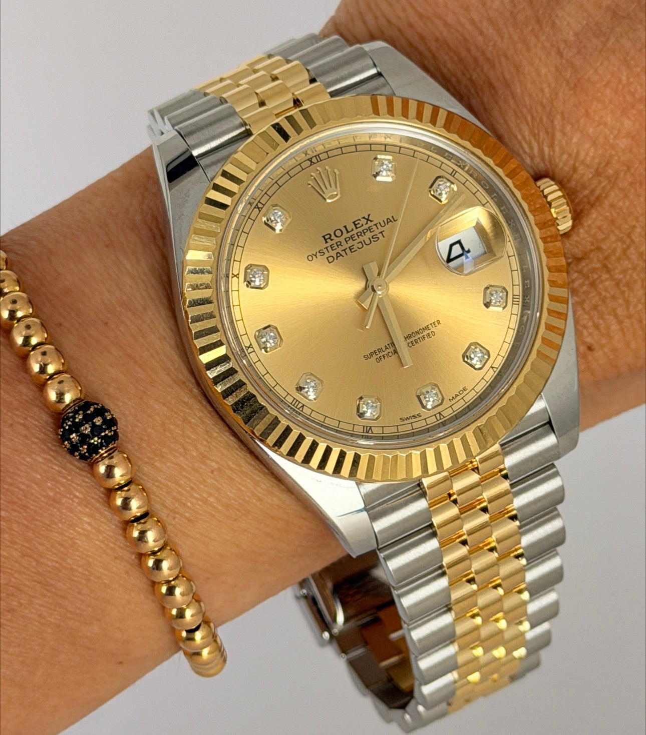 Rolex Datejust 41 Diamanten Zifferblat 18k Gold Box und Papieren 2018