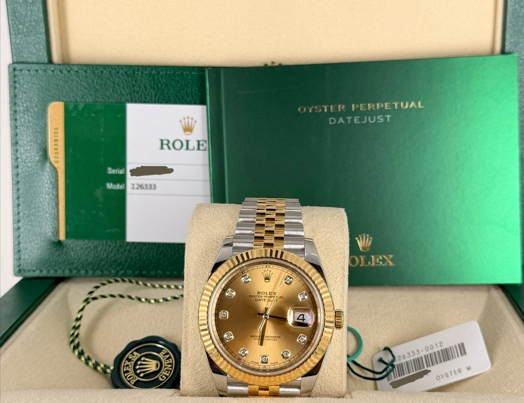 Rolex Datejust 41 Diamanten Zifferblat 18k Gold Box und Papieren 2018