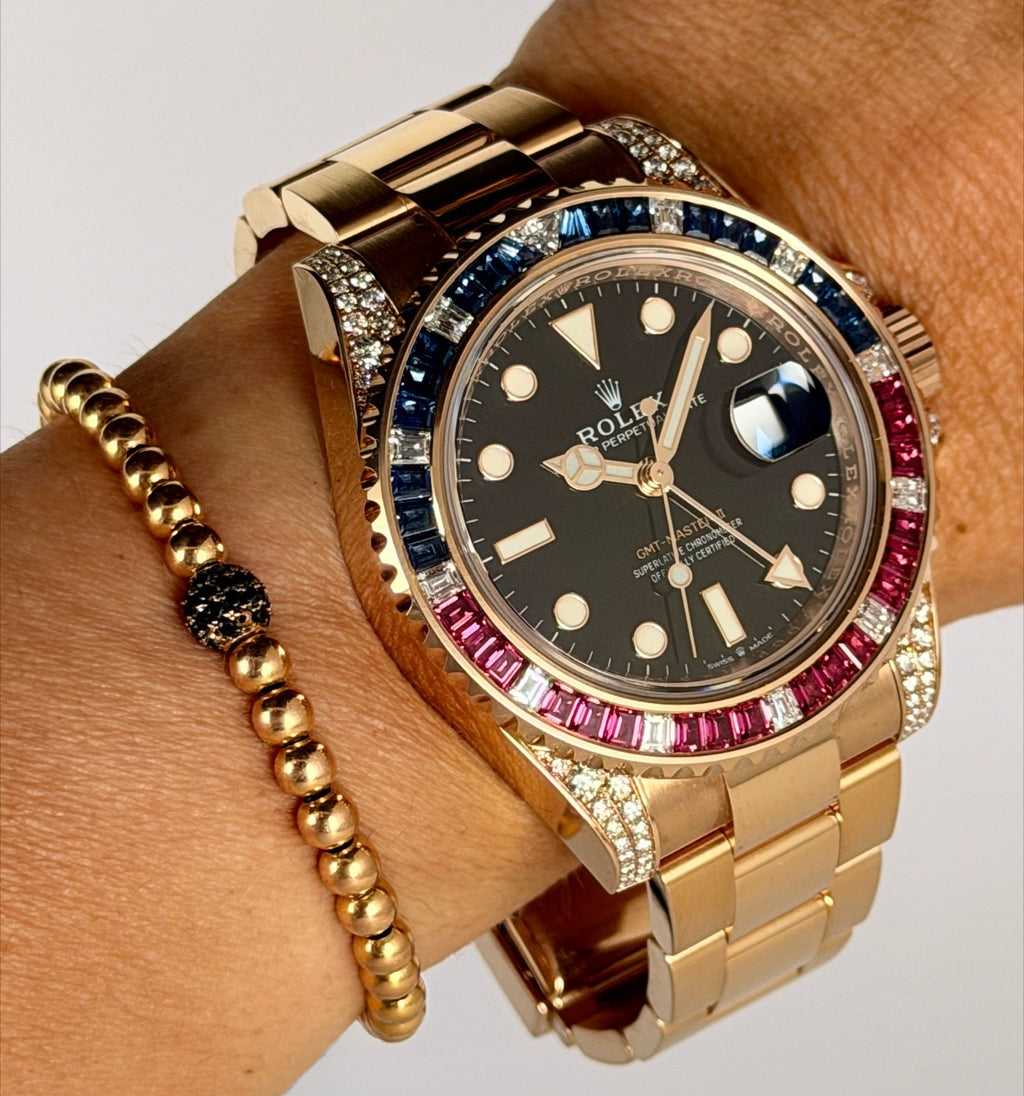 Rolex GMT-Master II 18 Karat Roségold, werksseitige Diamanten, 2019, wie neu, Full Set