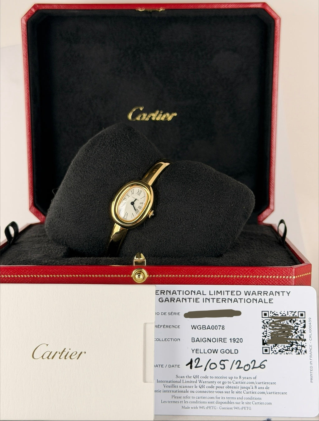 Cartier Baignoire WGBA0078, 18 Karat Gelbgold, neu, ungetragen, große Ausführung, Größe 16