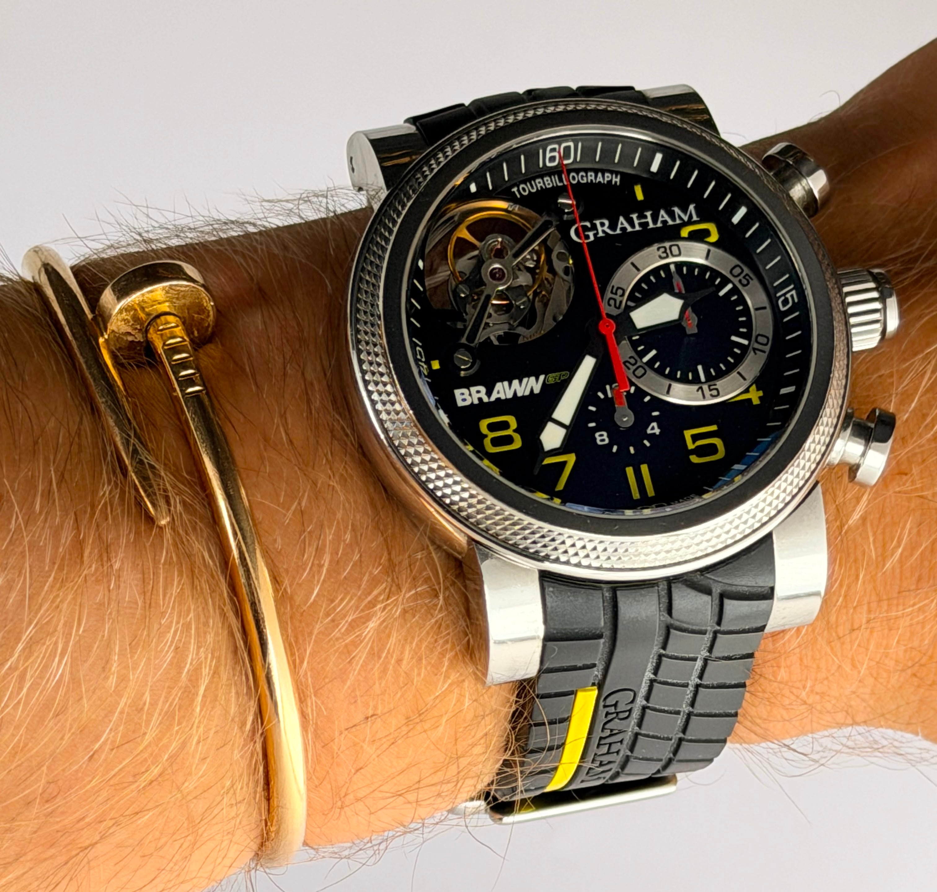 Graham Tourbillograph Brawn GP Trackmaster G-BGP-001 aus Edelstahl, Herrenuhr, nur Uhr, weltweit günstigstes Angebot