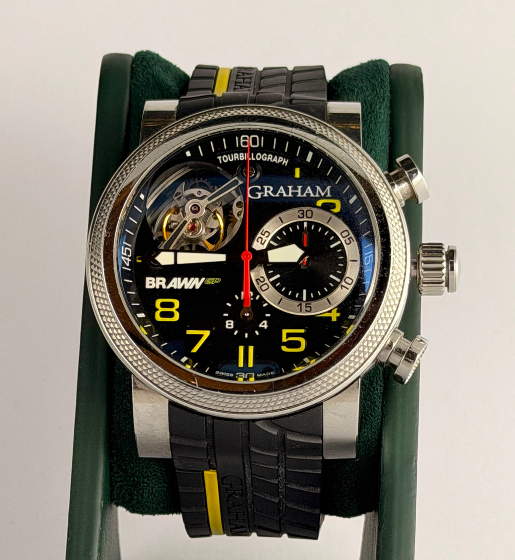 Graham Tourbillograph Brawn GP Trackmaster G-BGP-001 aus Edelstahl, Herrenuhr, nur Uhr, weltweit günstigstes Angebot