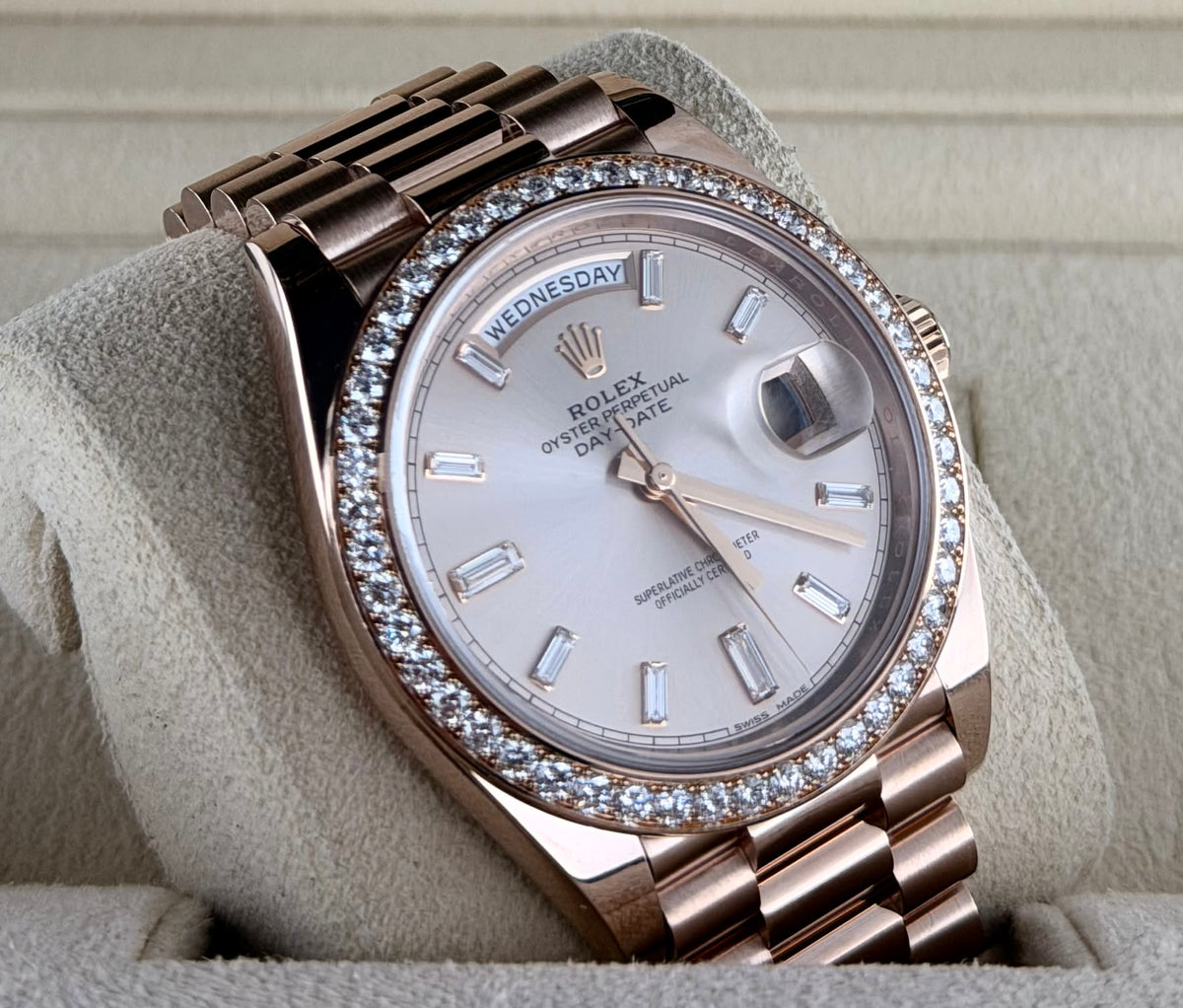 Rolex Day-Date 40, RBR, originales Zifferblatt und originale Lünette, Box und Papiere, 2018