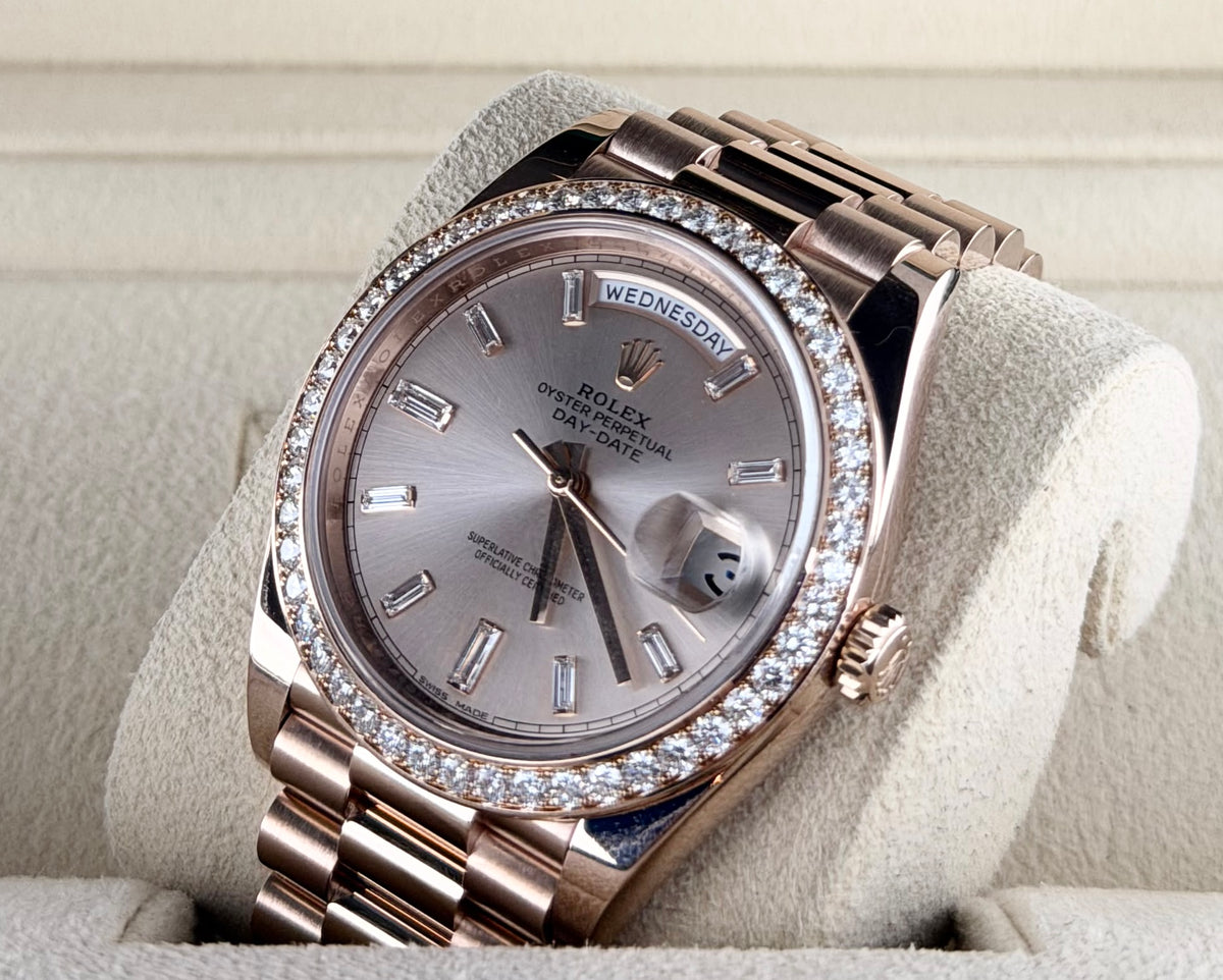 Rolex Day-Date 40, RBR, originales Zifferblatt und originale Lünette, Box und Papiere, 2018