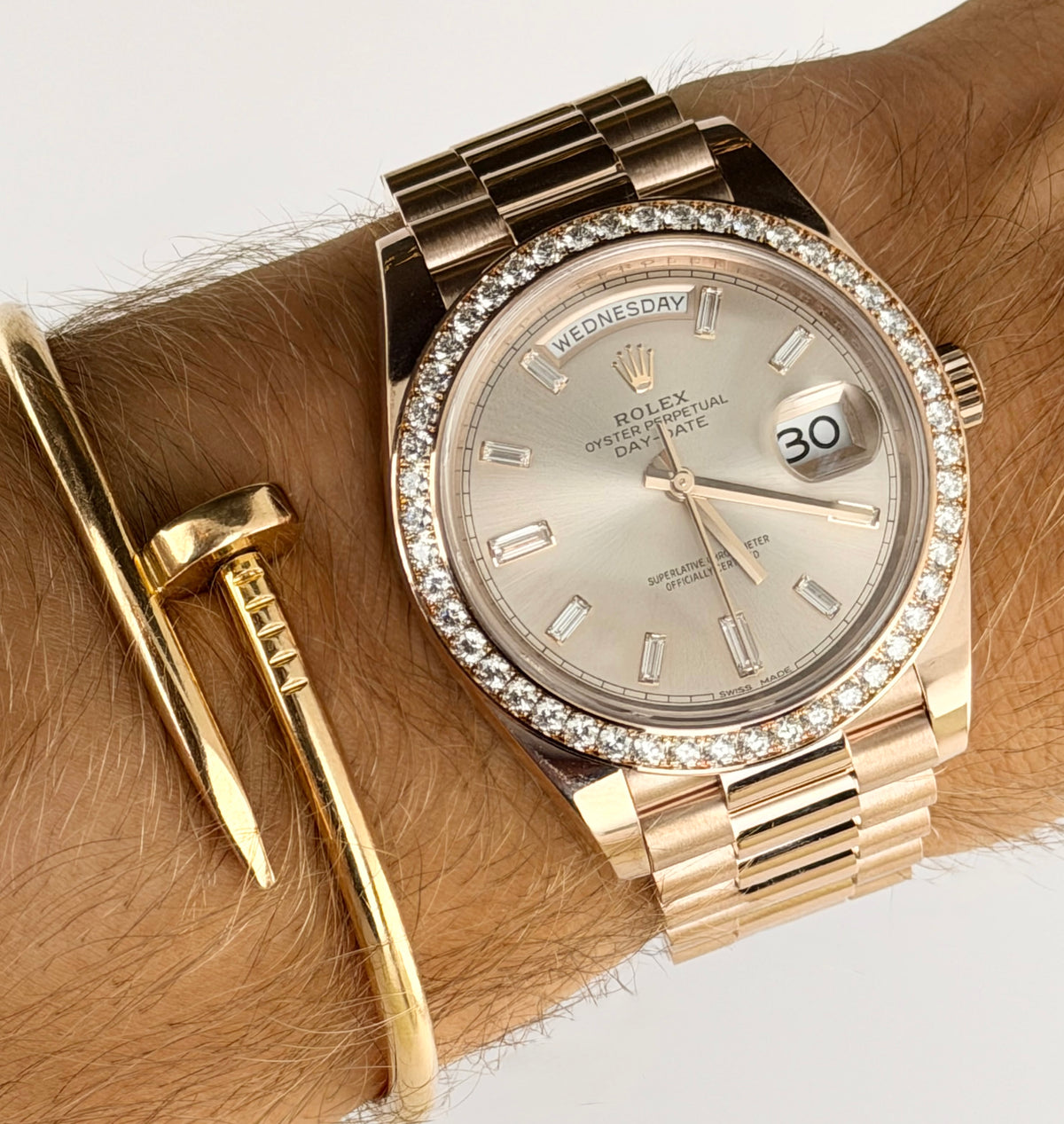 Rolex Day-Date 40, RBR, originales Zifferblatt und originale Lünette, Box und Papiere, 2018