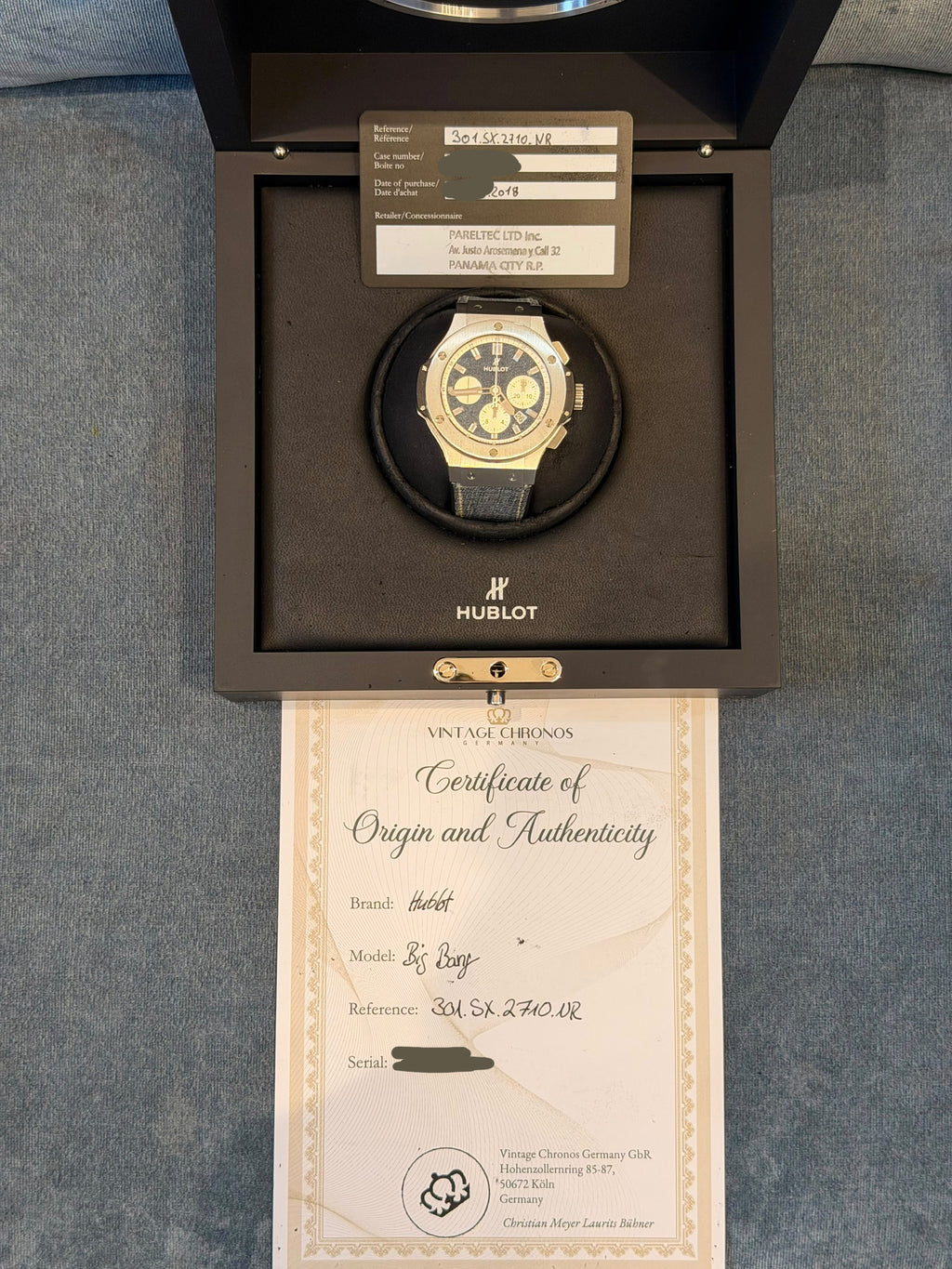 Hublot Big Bang Jeans 44 mm, Box und Papiere, neuwertiger Zustand nach hauseigenem Service