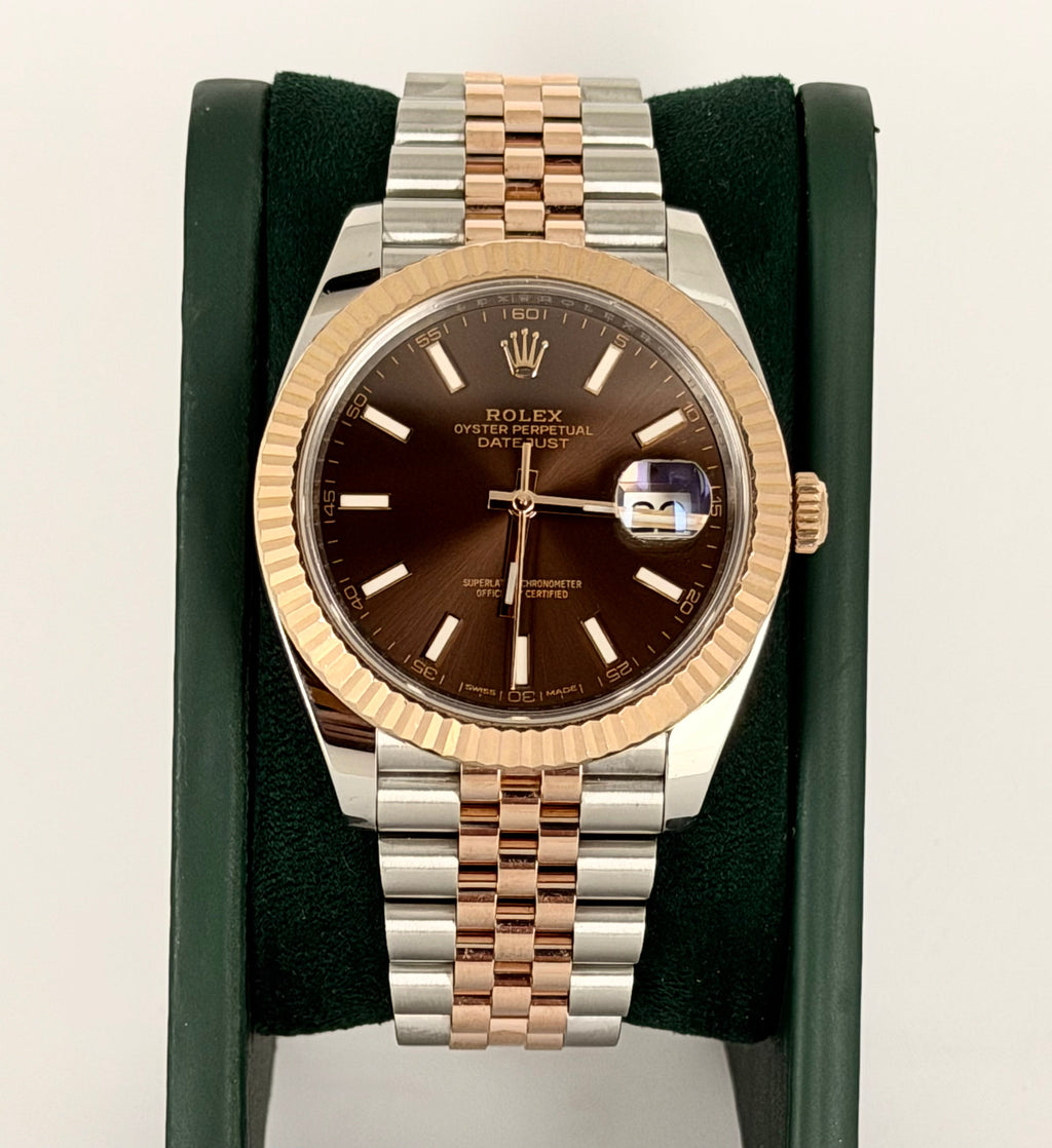 Rolex Datejust 41, Schokoladen-Zifferblatt, 18K Roségold