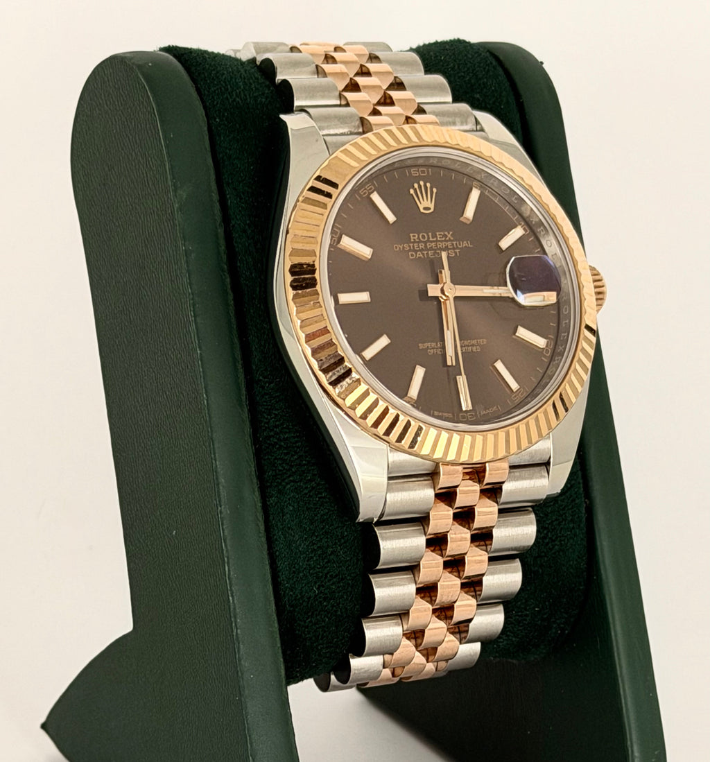 Rolex Datejust 41, Schokoladen-Zifferblatt, 18K Roségold