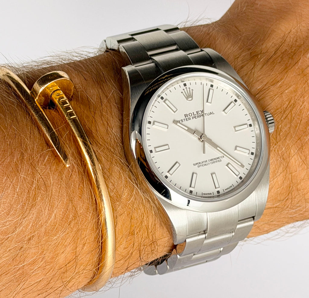 Rolex Oyster Perpetual 39 OP 39 Weiß 2019 Wie neu