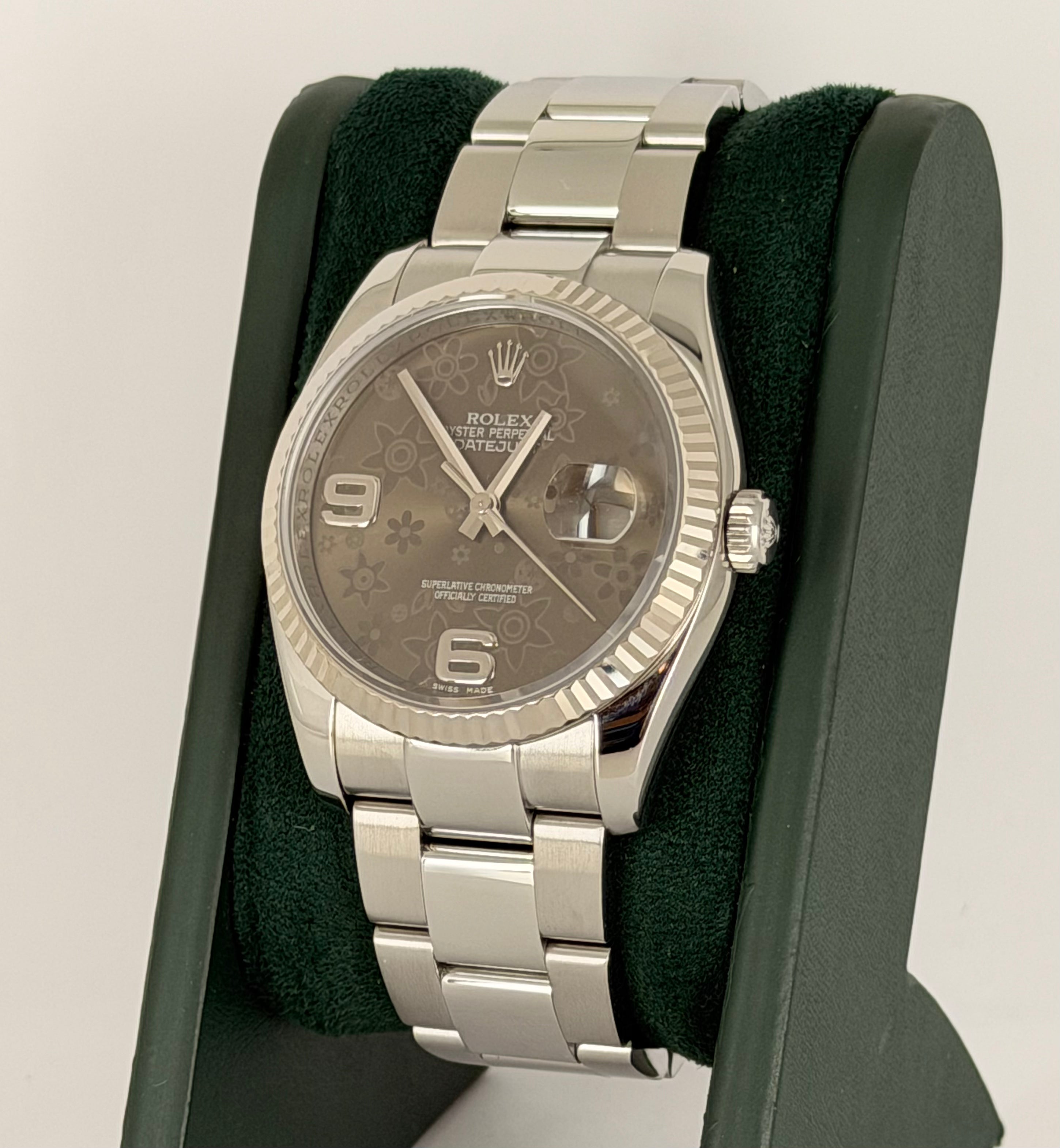 Rolex Datejust 36 Blumenzifferblatt, Lünette aus 18K Weißgold