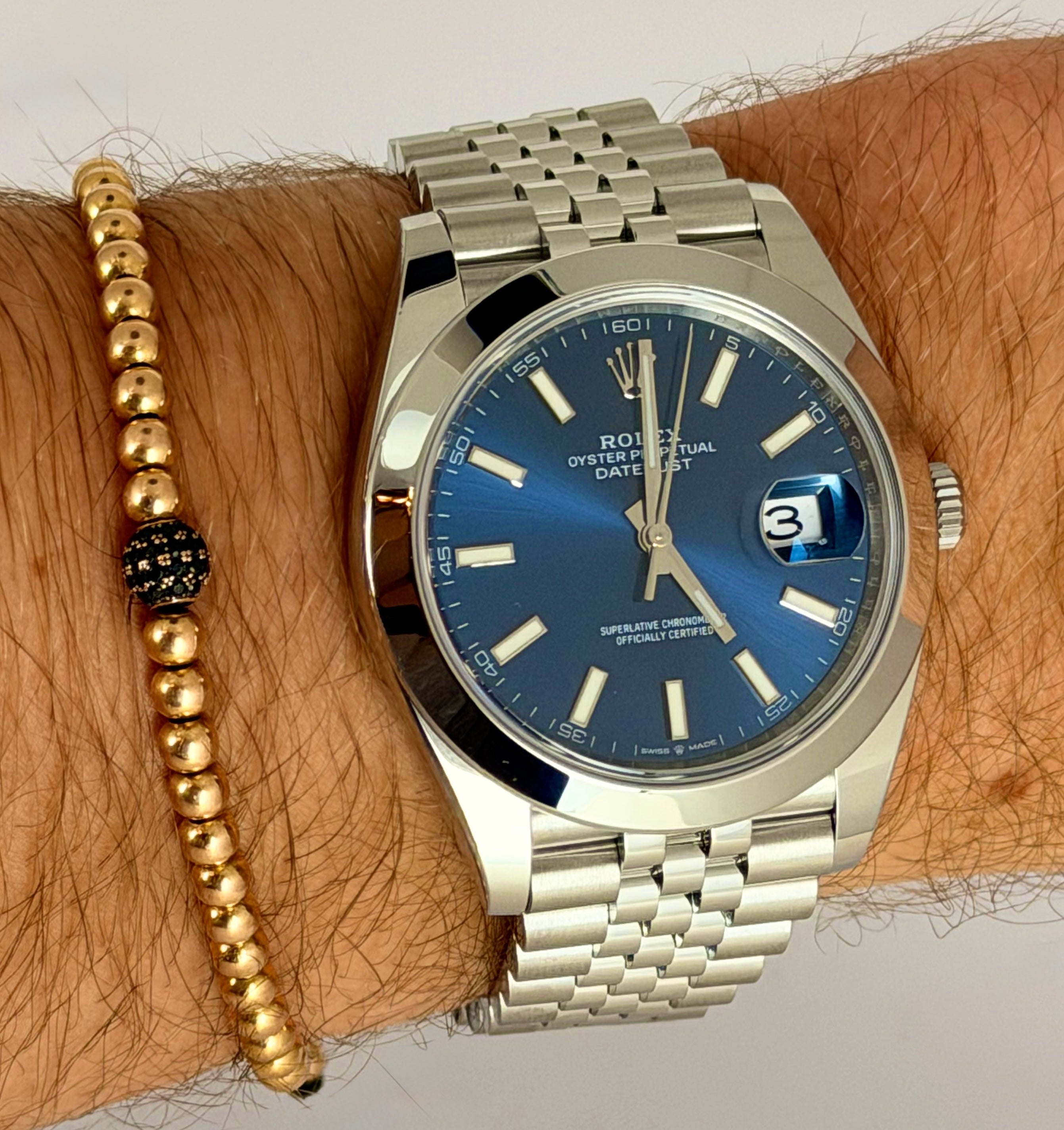 Rolex Datejust 41 Blaues Zifferblatt mit Stabindizes, Jubilee-Armband, Full Set 2020