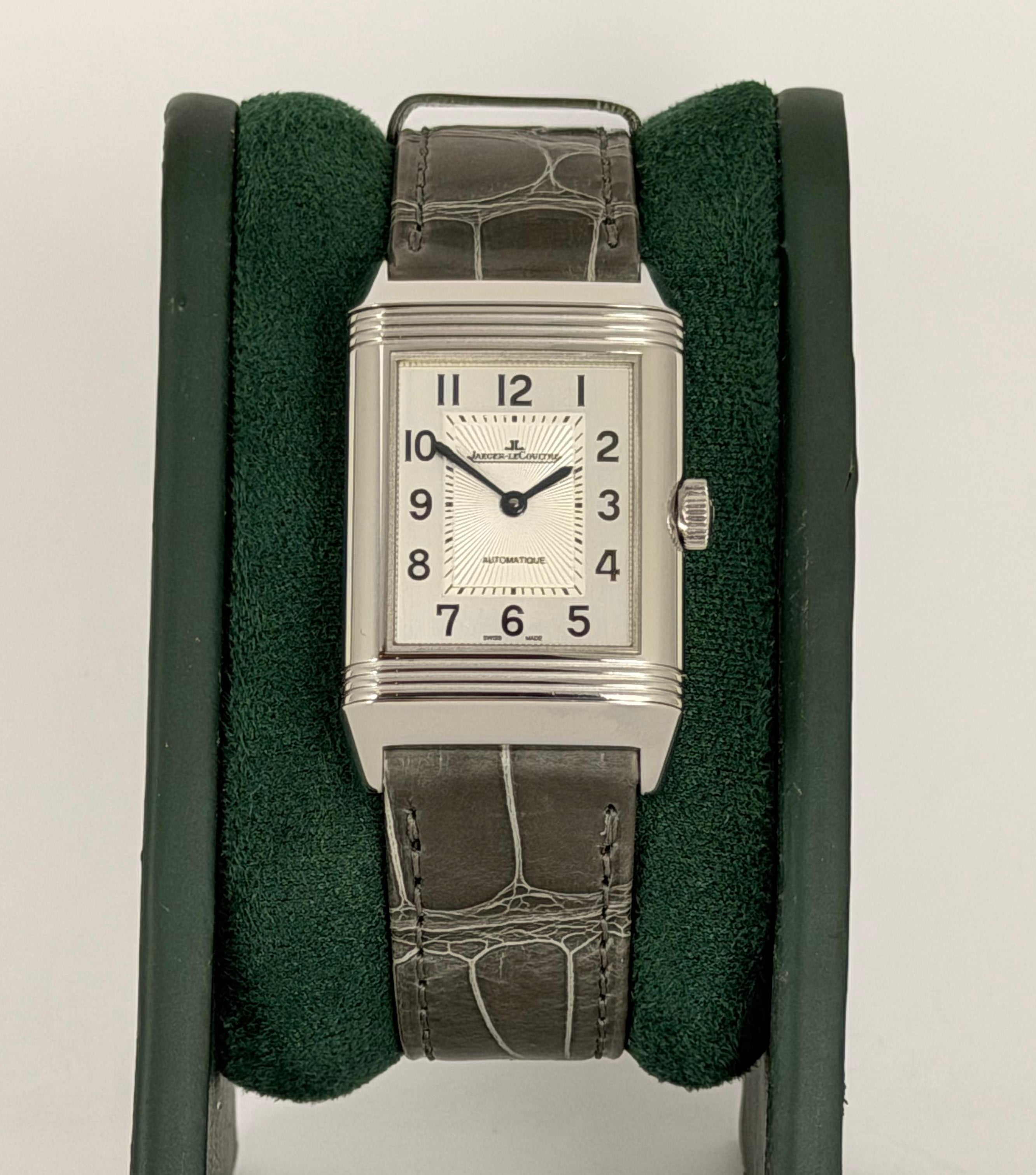 Jaeger-LeCoultre Reverso Classic Medium Duetto mit zwei Zifferblättern, werksseitig besetzt mit Diamanten, Box & Papiere, neu, JLC-Armband