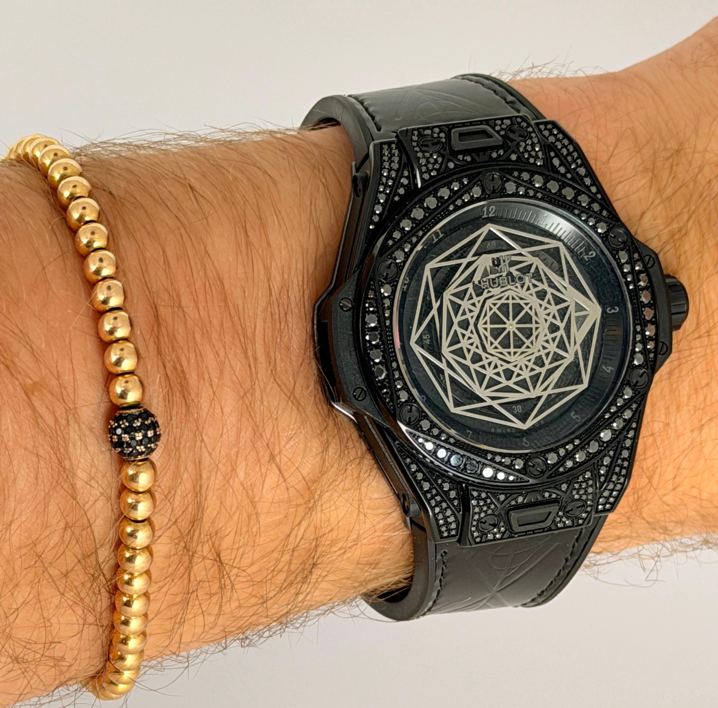 Hublot Big Bang Sang Bleu All Black Big Pavé Full Set wie neu mit werkseitigen Diamanten, SET, selten