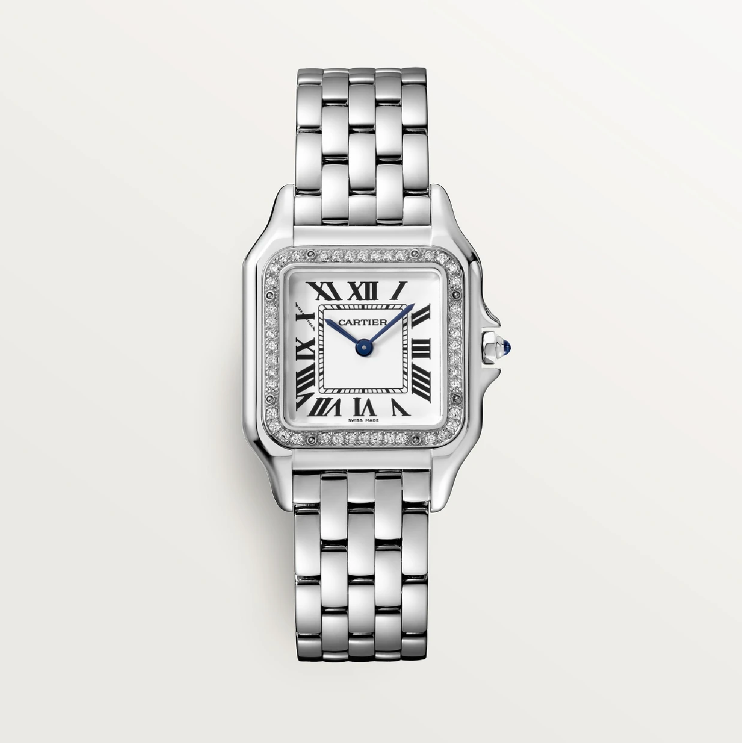 Panthère de Cartier Medium, Quarzuhr aus Edelstahl, Lünette mit 44 Diamanten