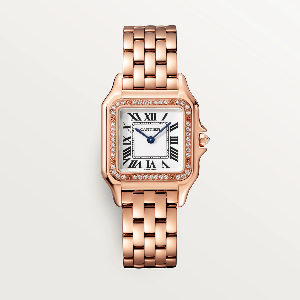 Cartier Panthère Medium aus Roségold mit werkseitig gefasster Diamantlünette – 45 Diamanten (0,31 ct)