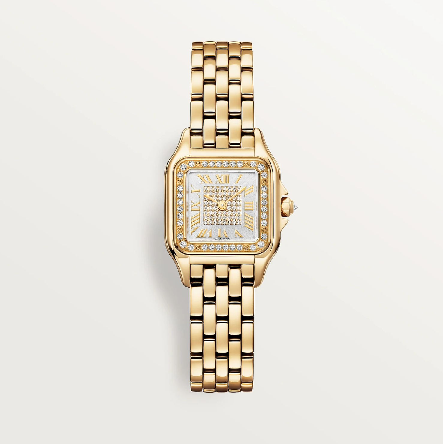 Cartier Panthère de Cartier Kleines Modell – vollständig diamantbesetztes Zifferblatt und Lünette aus 18k Gelbgold