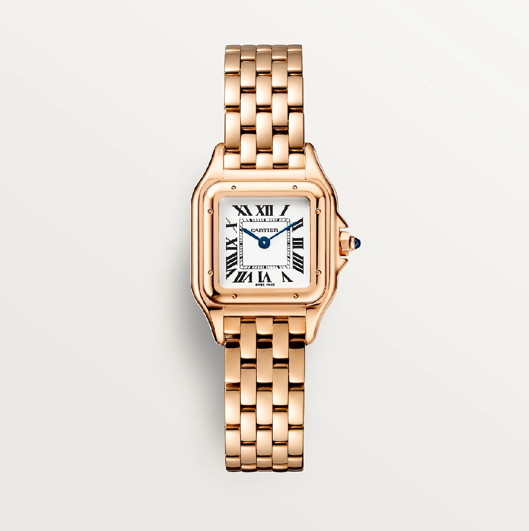 Cartier Panthère de Cartier SM – 750er Roségold, silbernes Zifferblatt & Saphir-Cabochon
