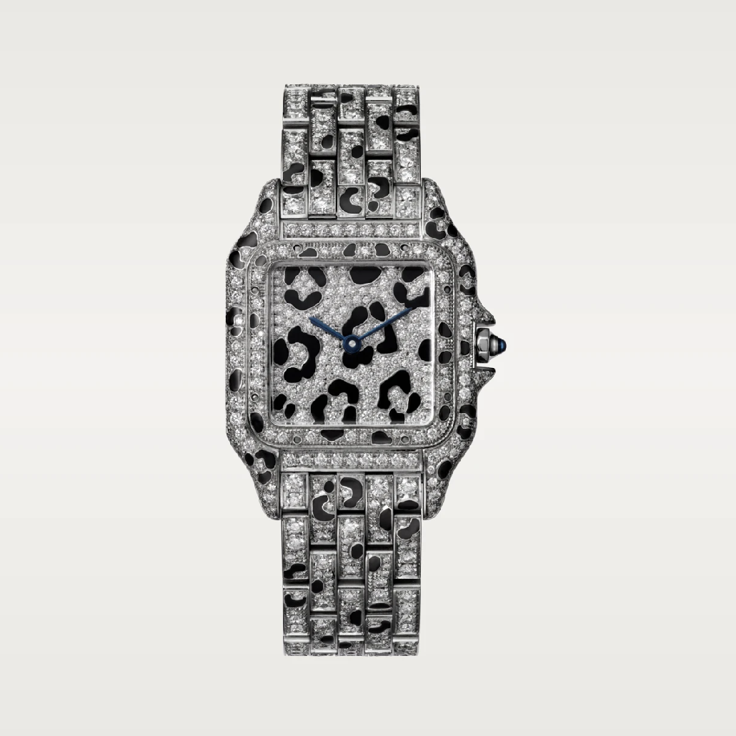 Panthère de Cartier Medium-Modell – 750 Weißgold mit 660 Diamanten & Emaillepunkten