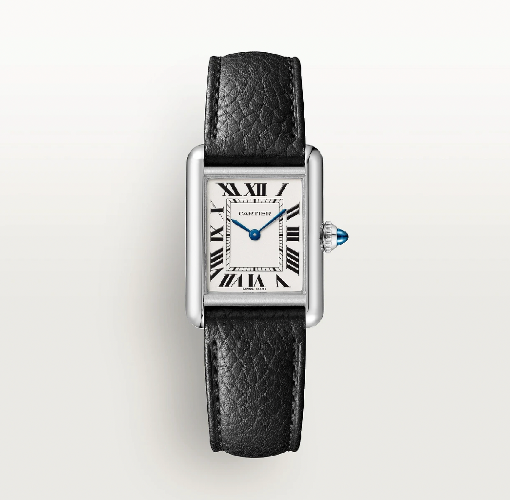Cartier Tank Must de Cartier Small Modell Quarz Edelstahl Schwarzes Lederarmband