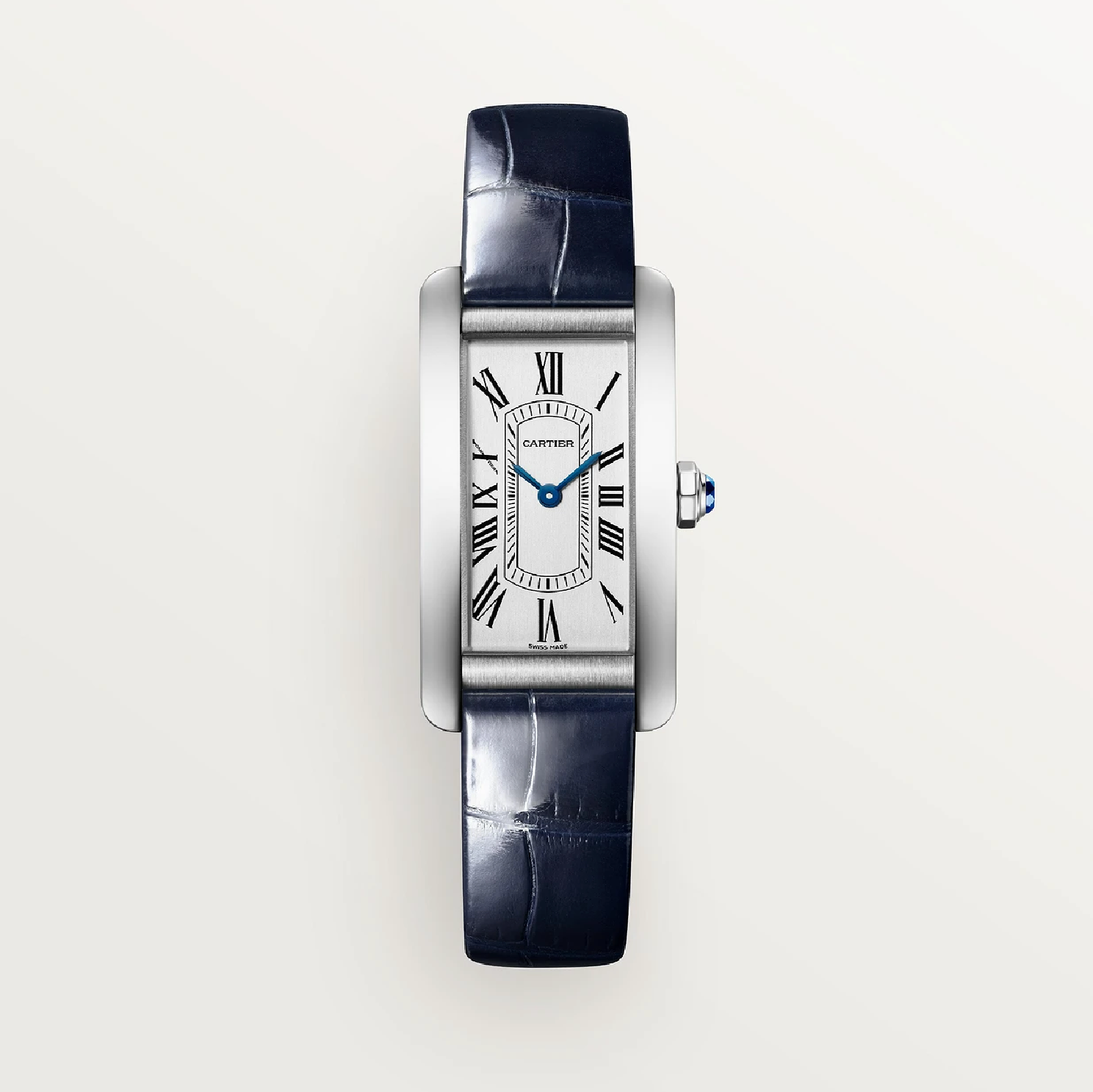 Cartier Tank Américaine Small Edelstahl Quarz Blaues Alligatorlederarmband WSTA0082