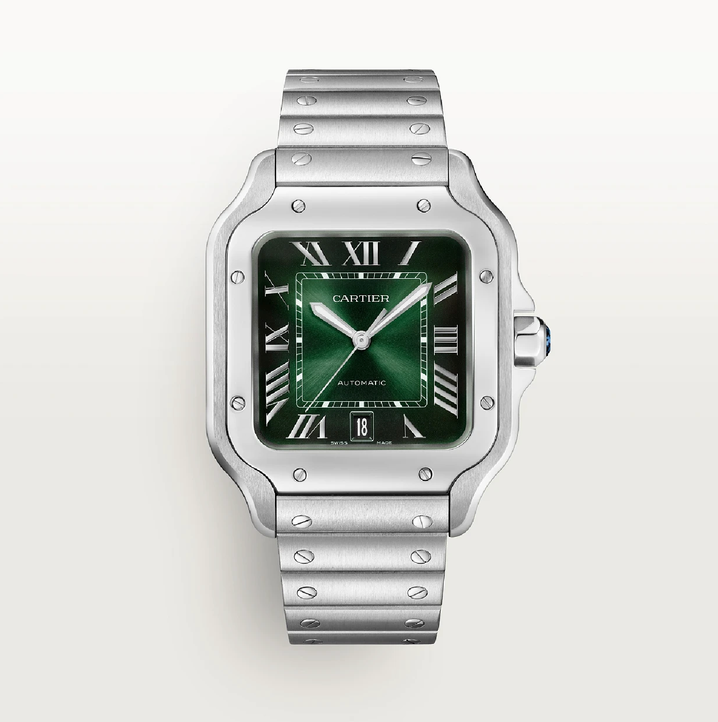 Santos de Cartier Großes Modell Grünes Zifferblatt Stahl Uhr