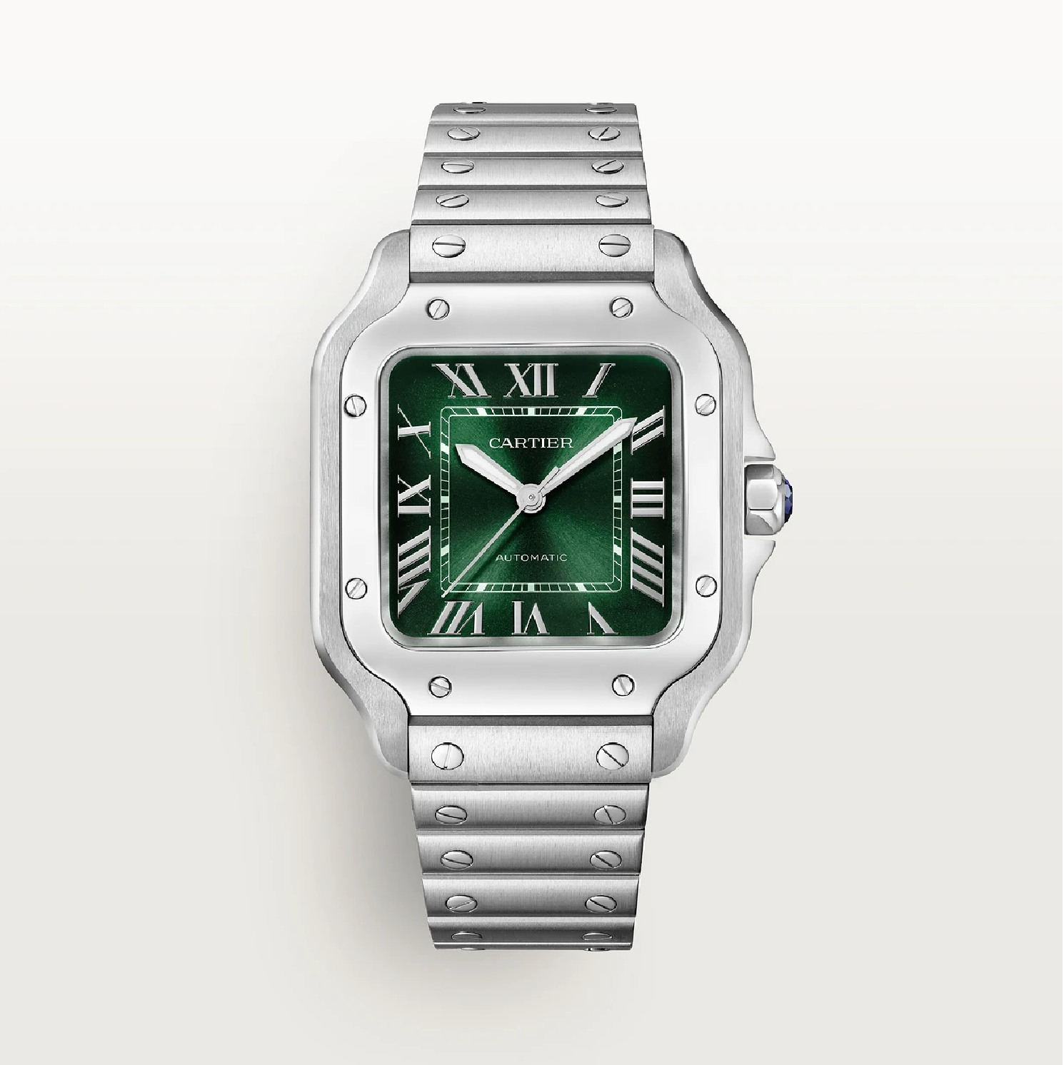Santos de Cartier Mittleres Modell Grünes Zifferblatt Stahl Uhr