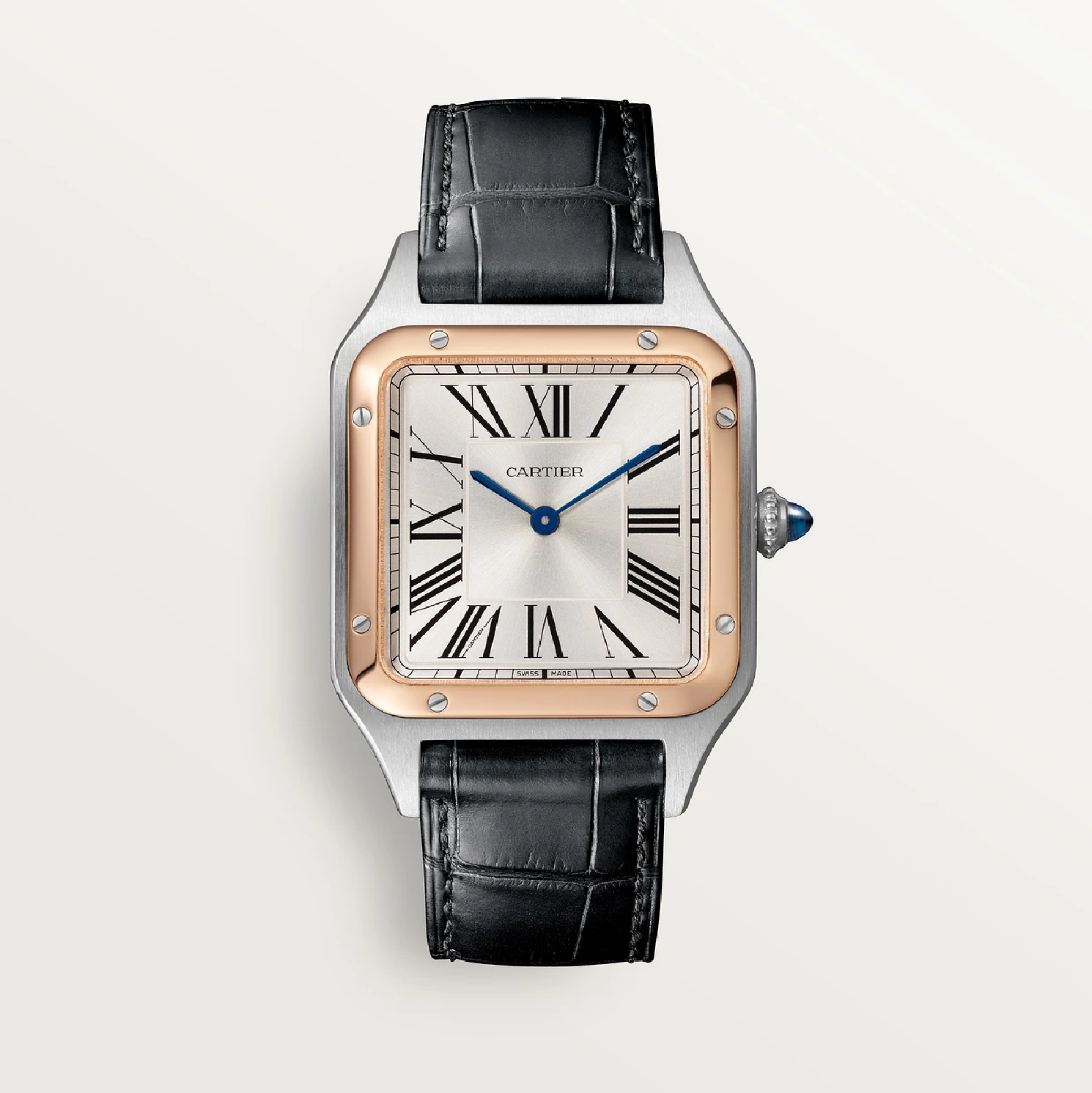 Santos-Dumont Großes Modell Stahl & Roségold Quarz Schwarz