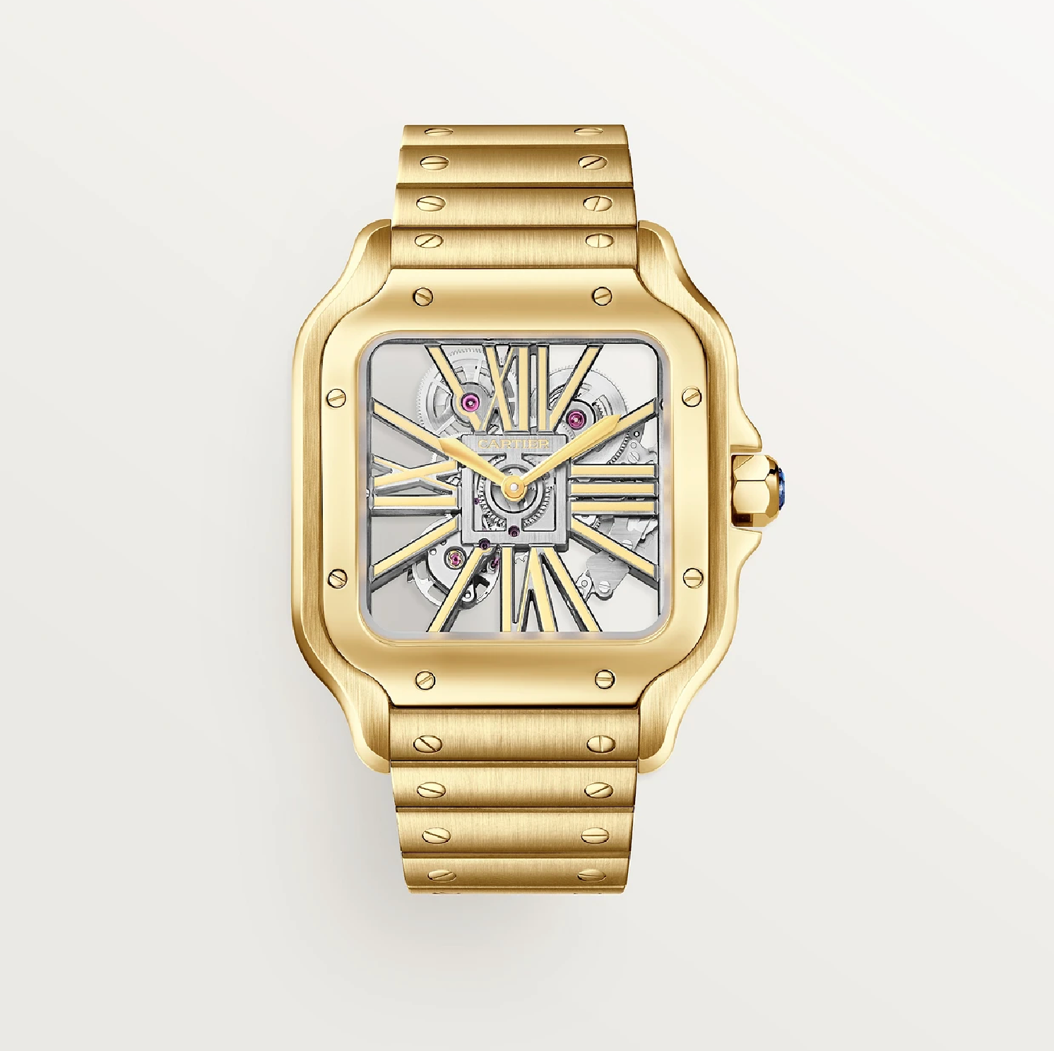 Santos de Cartier Skelettierte Uhr Großes Modell Gelbgold