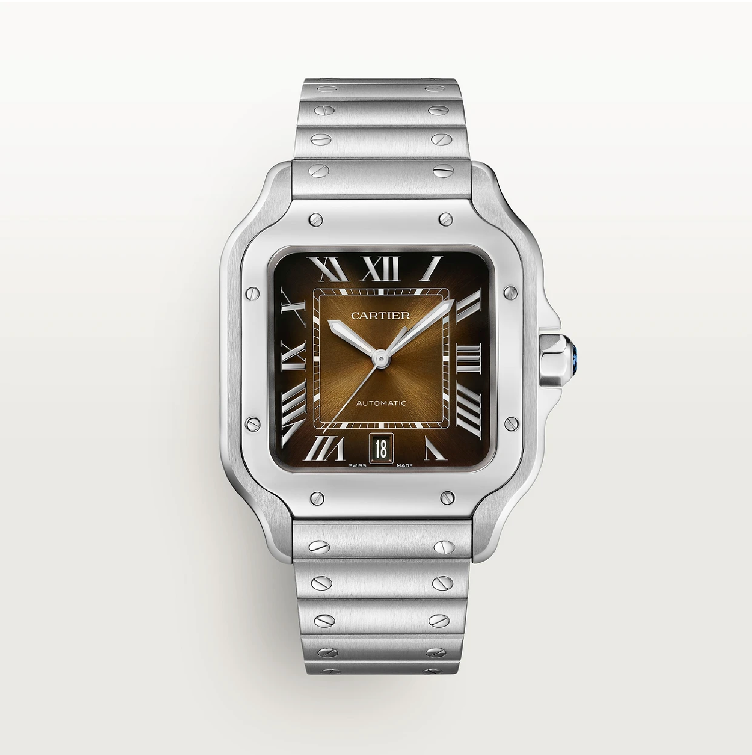 Santos de Cartier Großes Modell Braun Zifferblatt Stahl Uhr