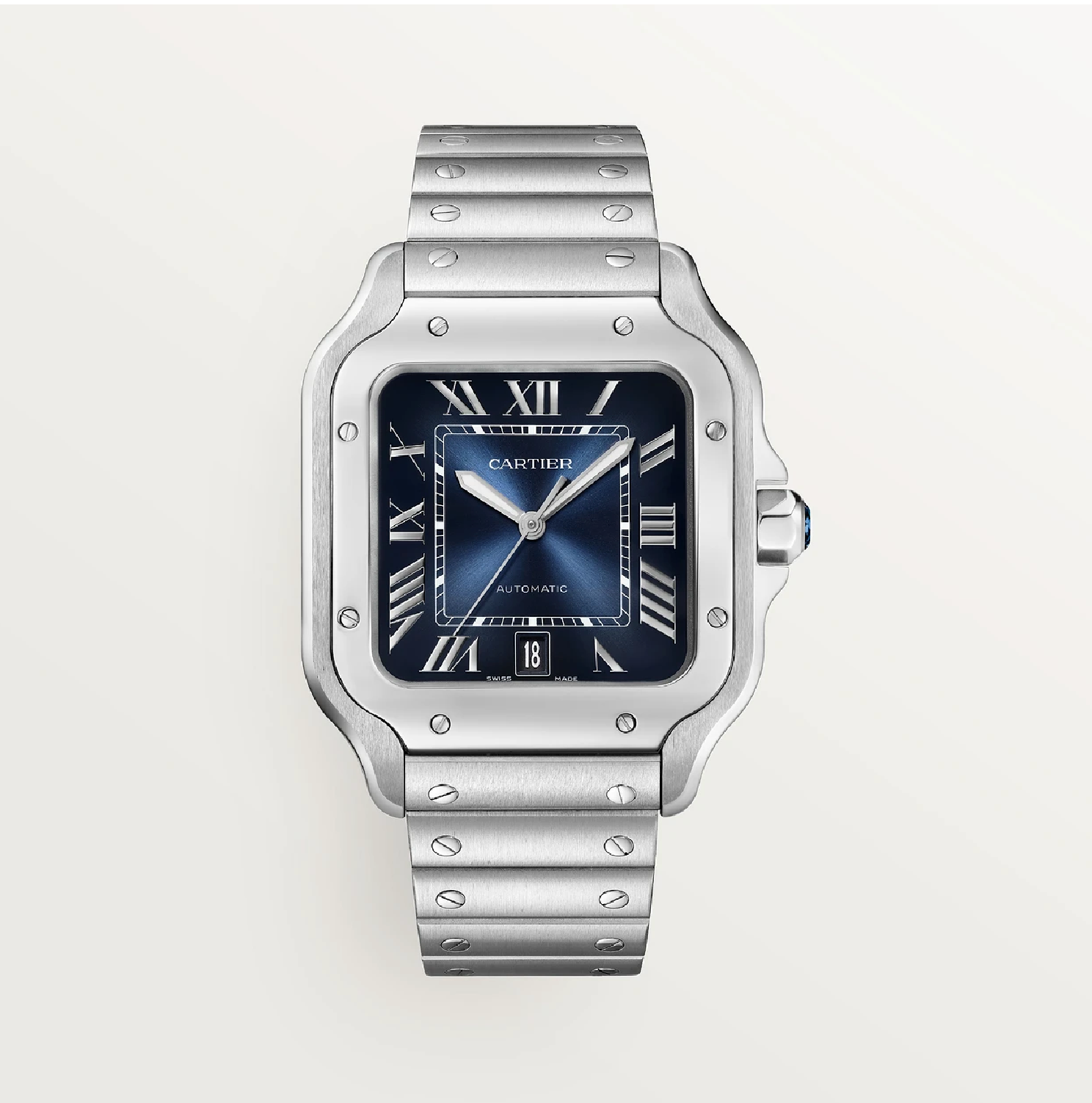 Santos de Cartier Großes Modell Stahl Blaues Zifferblatt Automatik Uhr