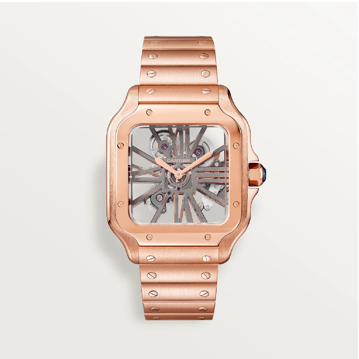 Santos de Cartier Skeleton Uhr Großes Modell Roségold