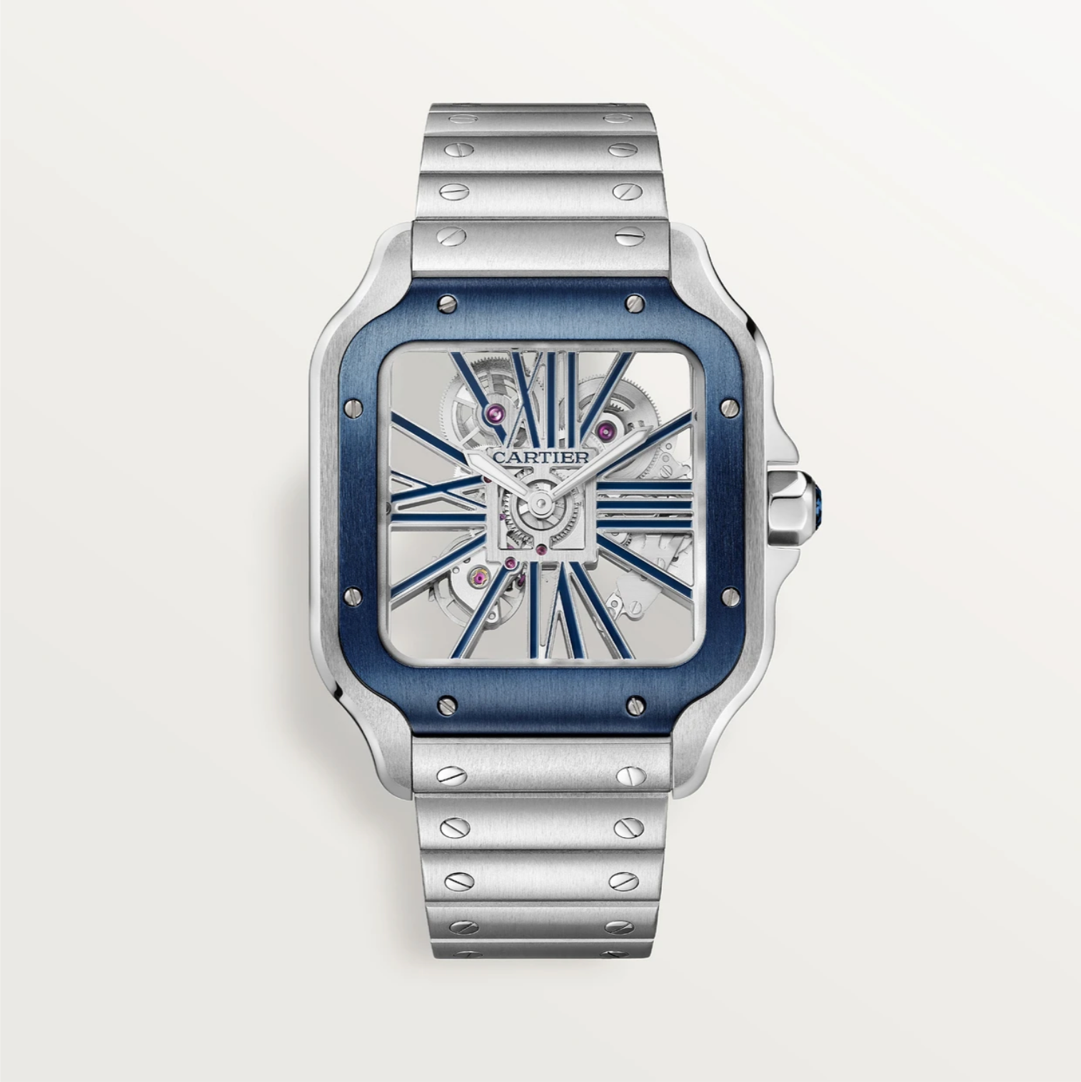 Cartier Santos de Cartier Skeleton Großes Modell Blau Stahl