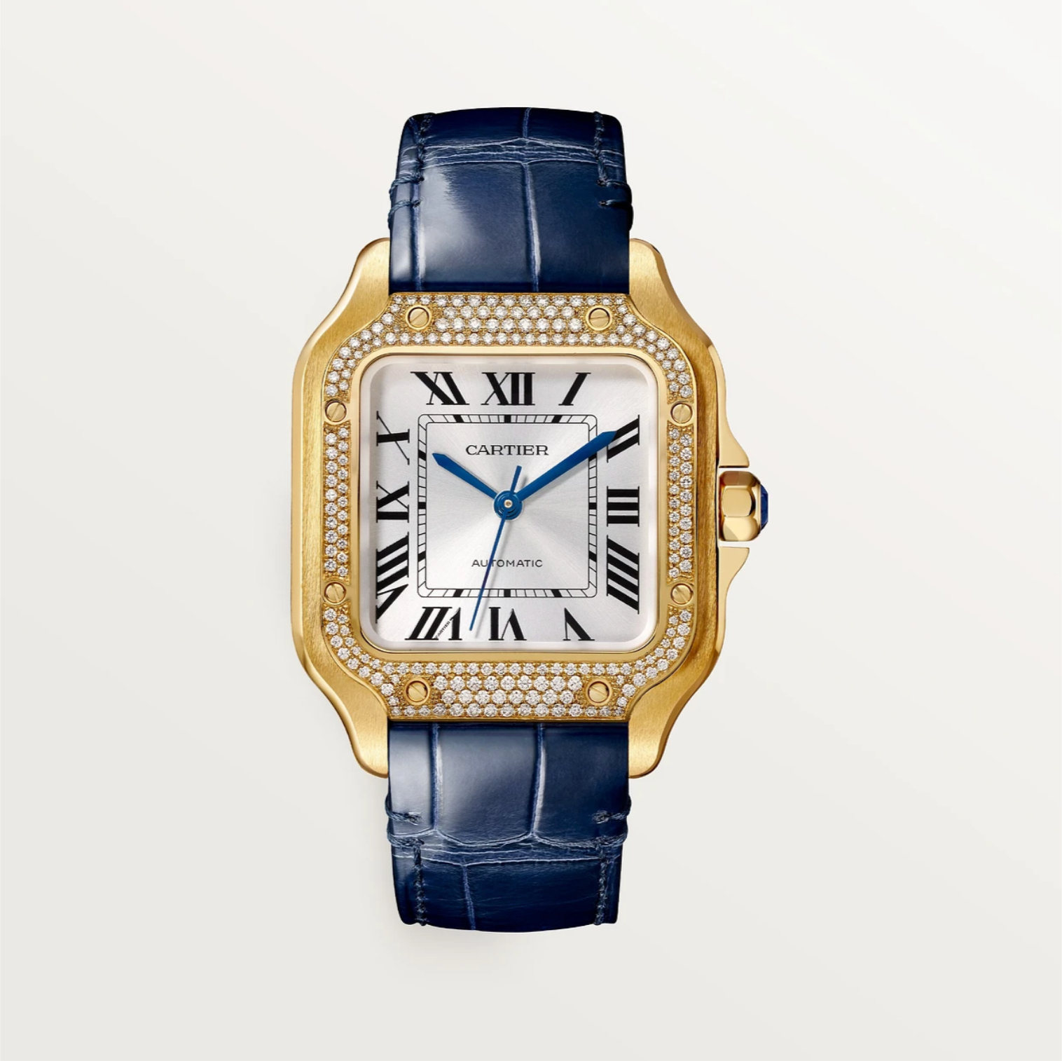 Santos de Cartier Mittleres Modell Gelbgold Diamantlünette Automatik