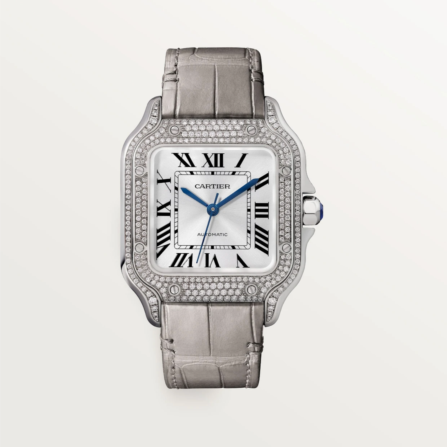 Santos de Cartier Mittleres Modell Weißgold Diamantbesetzte Uhr