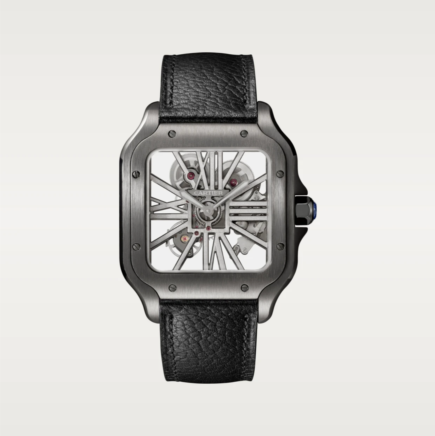 Santos de Cartier Skeleton Großes Modell Schwarzer ADLC-Stahl Handaufzug