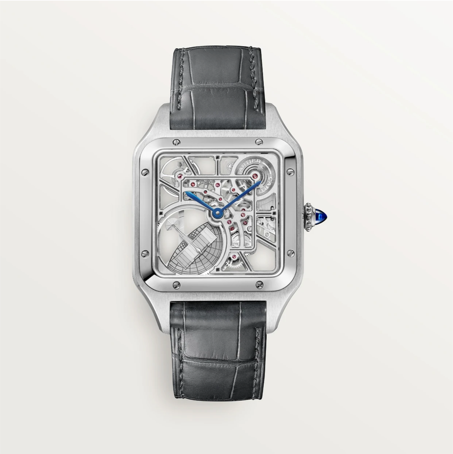 Santos-Dumont Skelettuhr mit Mikrorotor, großes Modell, 31 mm, Stahl