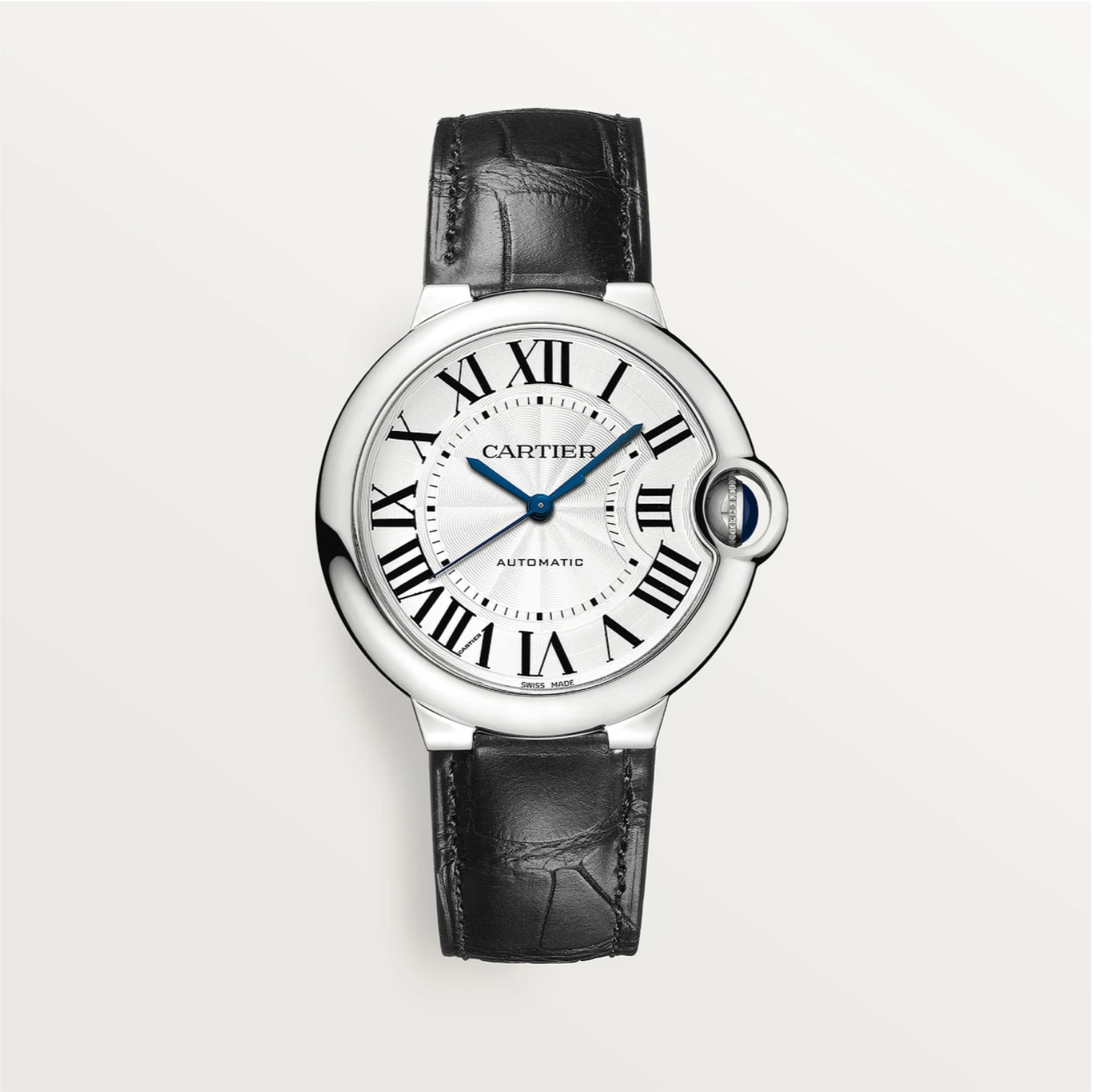 Ballon Bleu de Cartier 36 mm Automatikwerk, Stahl, schwarzes Alligatorleder