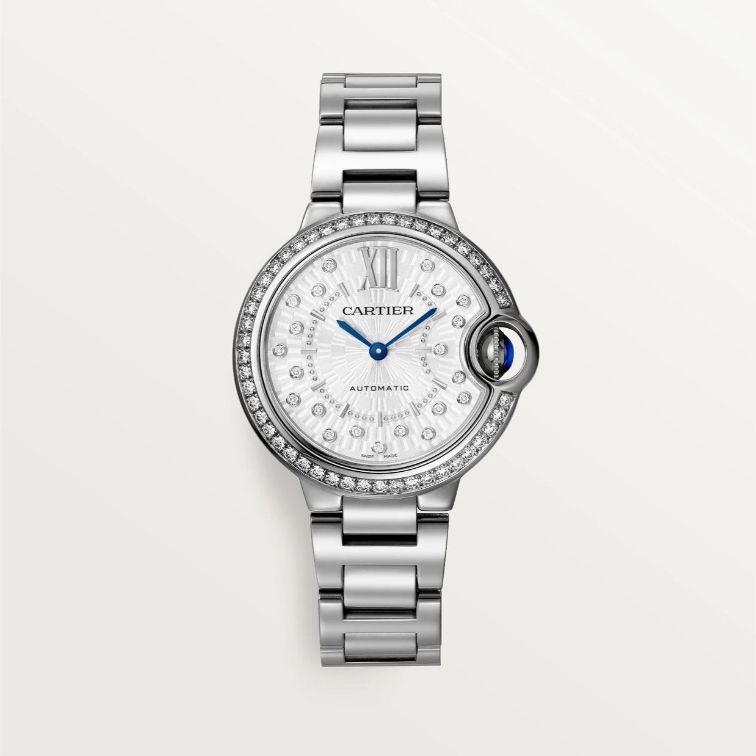 Ballon Bleu de Cartier 33 mm Automatikwerk, Stahl und Diamanten