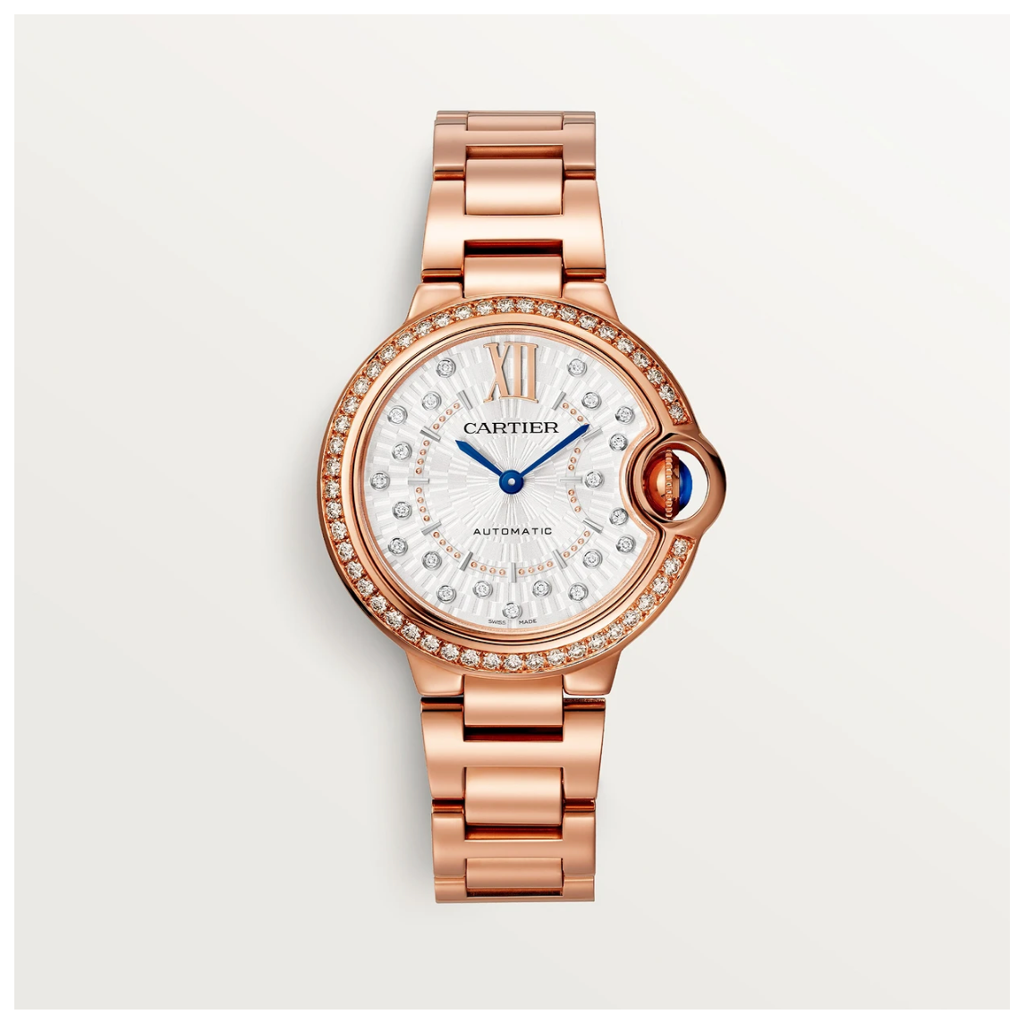 Ballon Bleu de Cartier 33 mm Roségold Diamantlünette Automatik-Uhr