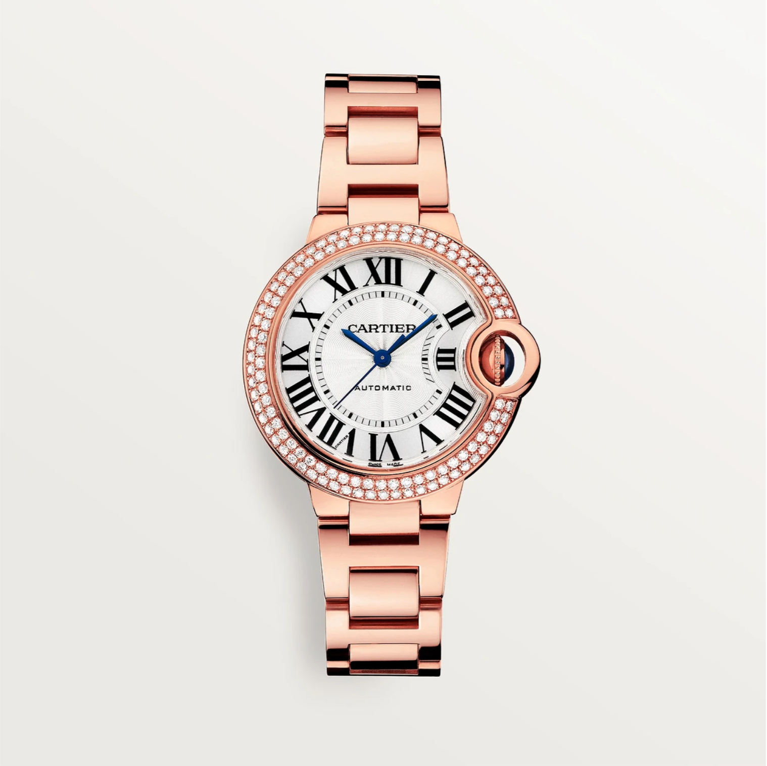 Ballon Bleu de Cartier 33 mm Roségold Diamantlünette Automatik-Uhr