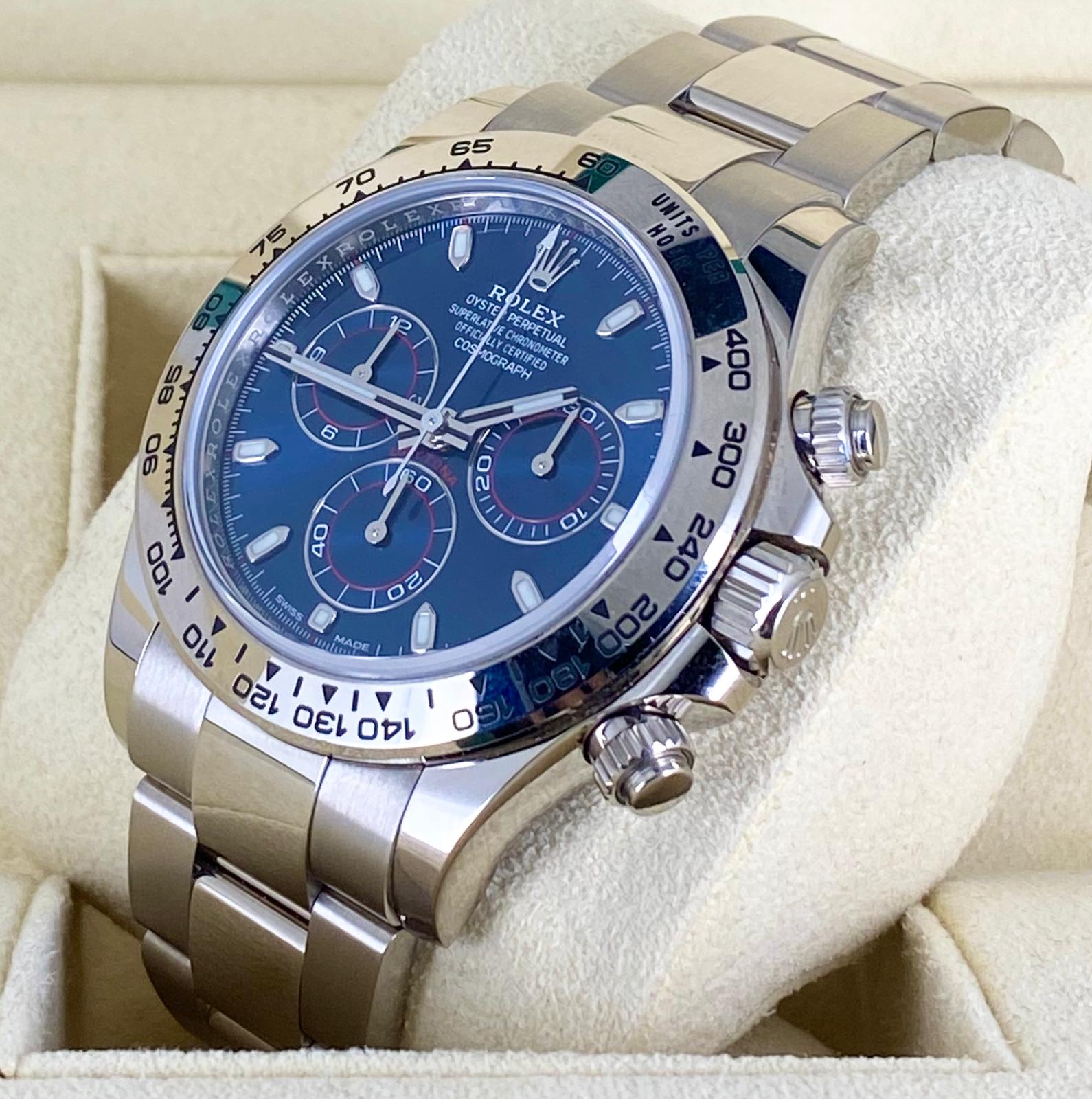 Rolex Daytona Weißgold 2020, neue Karte, blaues Zifferblatt, Full Set 116509